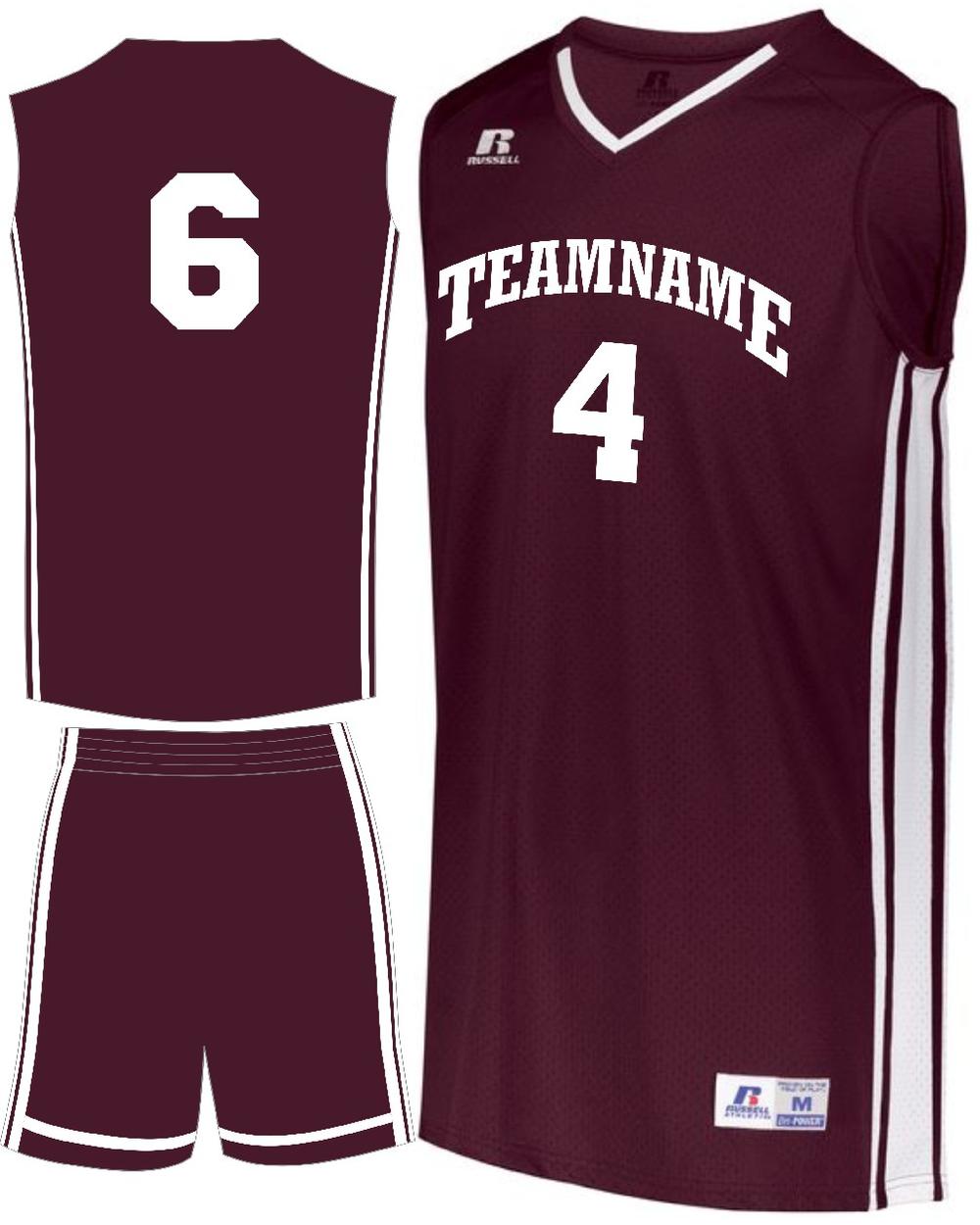 Russell Youth Legacy Custom Basketball Uniform, color: Maroon/White