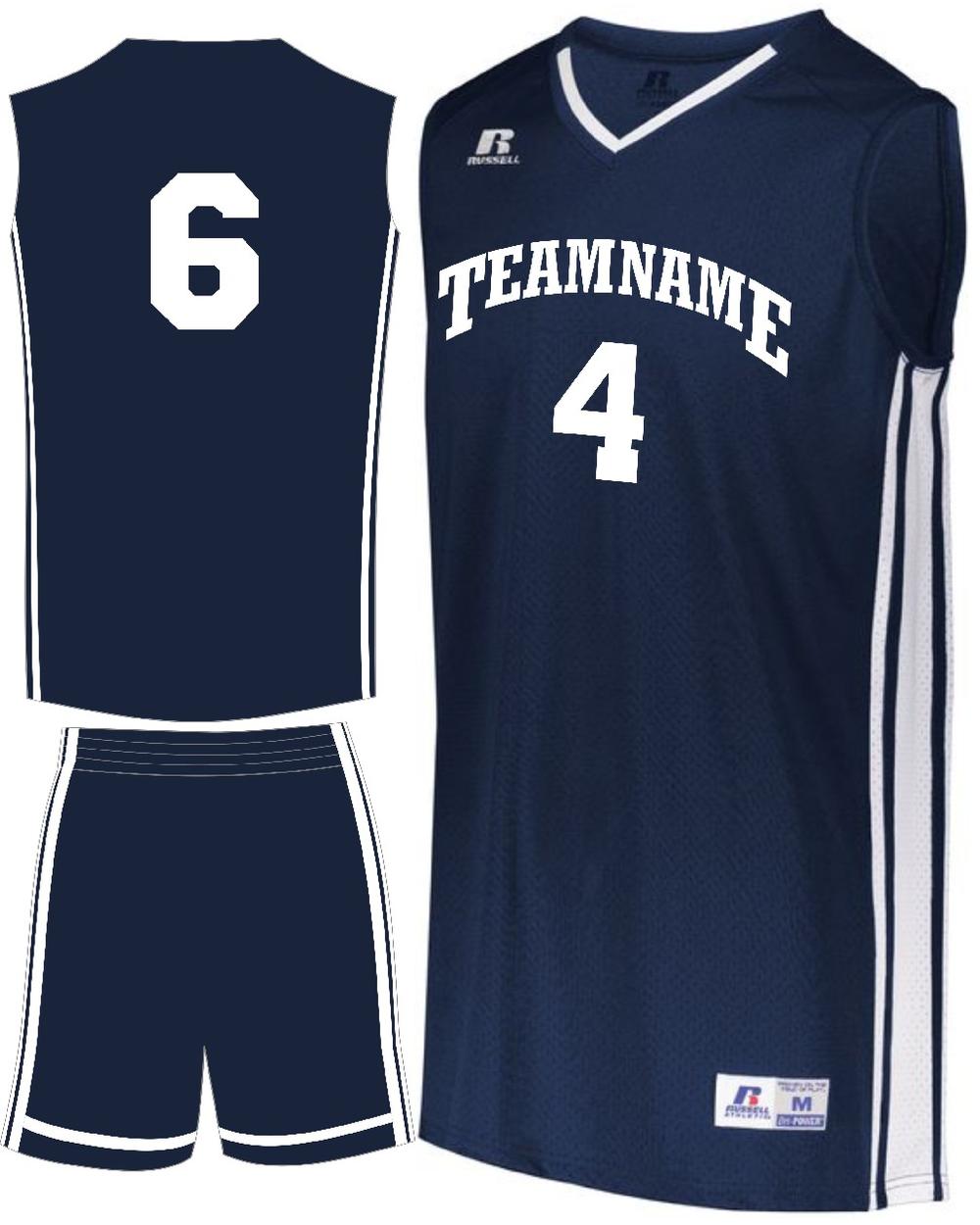 Russell Youth Legacy Custom Basketball Uniform, color: Navy/White