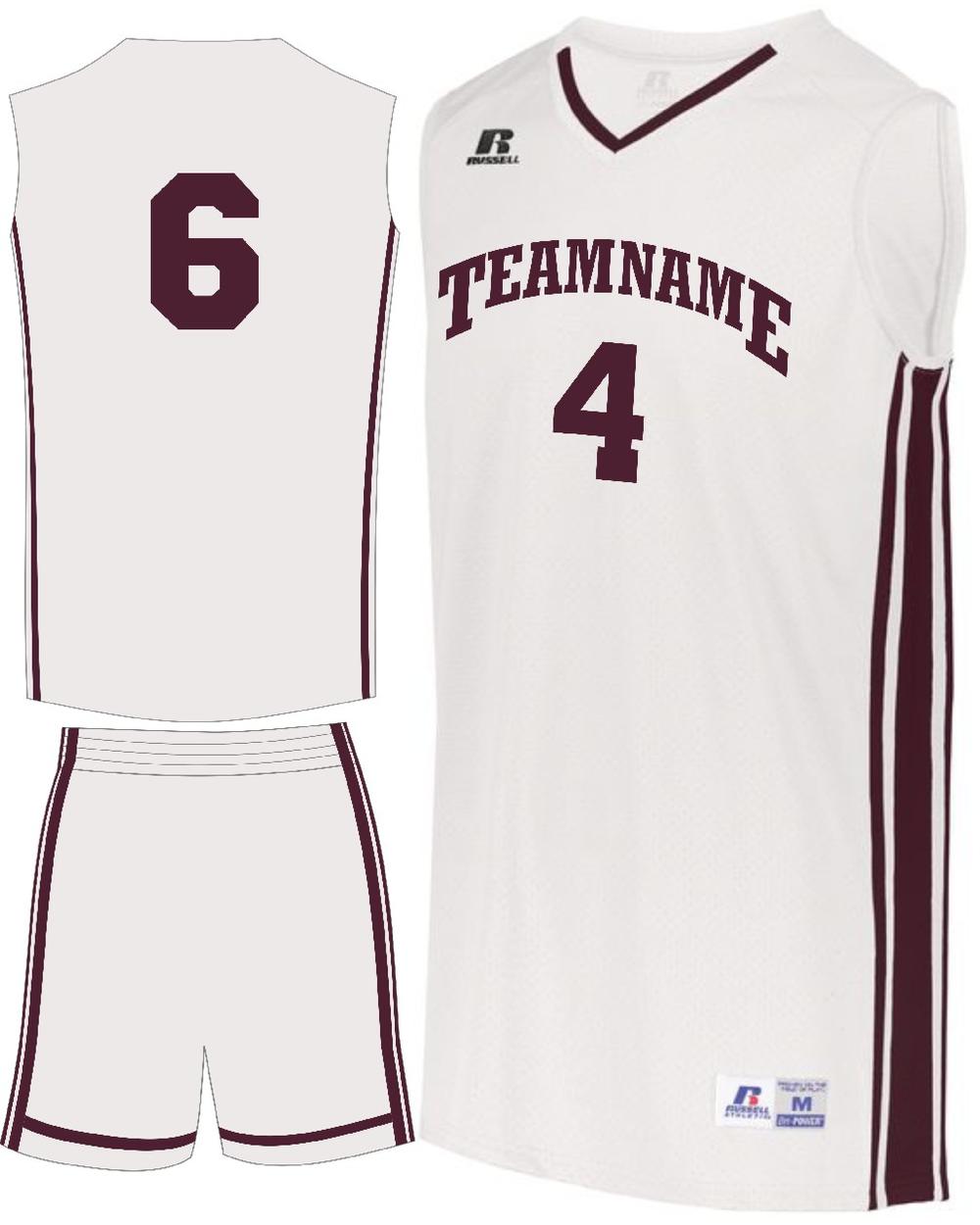 Russell Youth Legacy Custom Basketball Uniform, color: White/Maroon