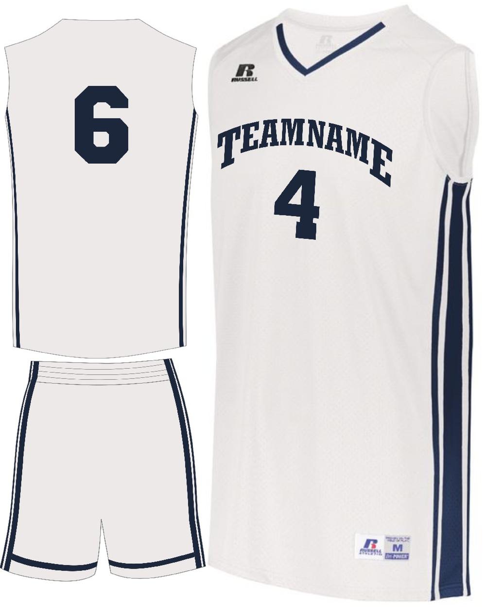 Russell Youth Legacy Custom Basketball Uniform, color: White/Navy