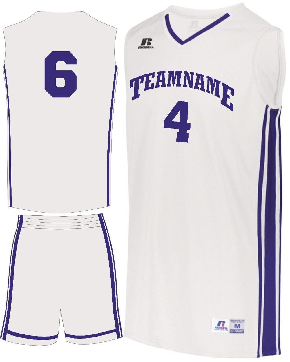 Russell Youth Legacy Custom Basketball Uniform, color: White/Purple