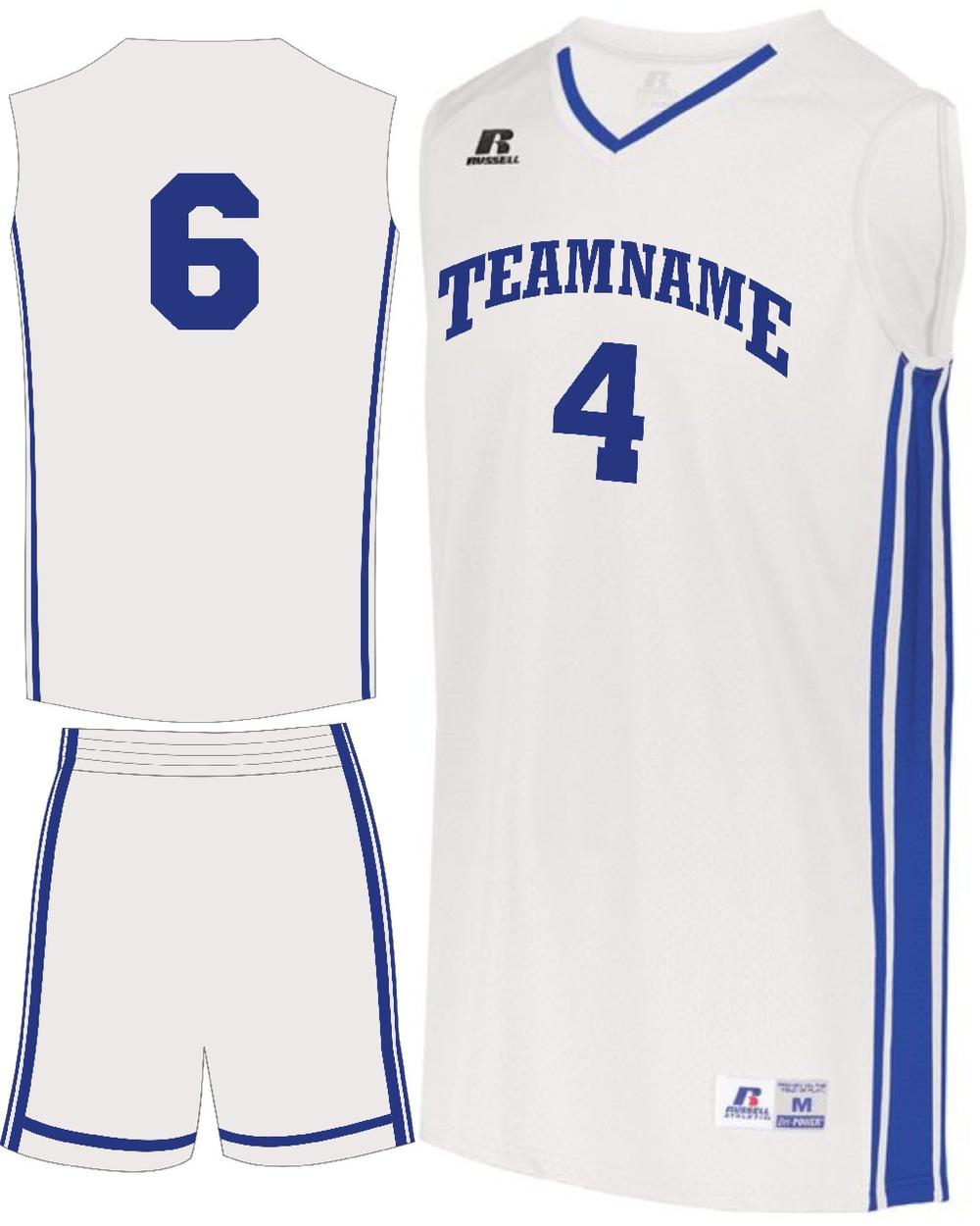 Russell Youth Legacy Custom Basketball Uniform, color: White/Royal