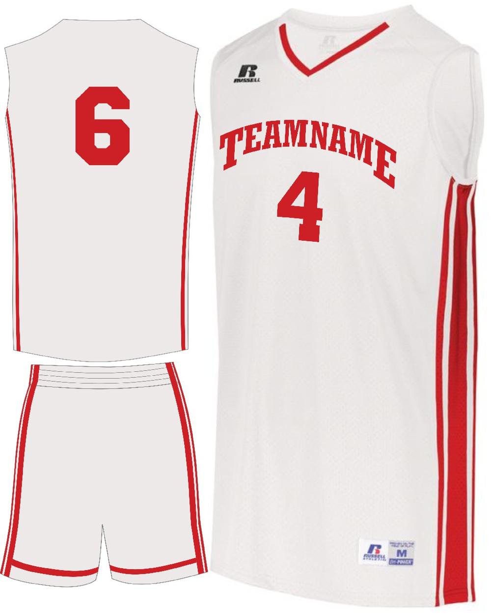 Russell Youth Legacy Custom Basketball Uniform, color: White/True Red
