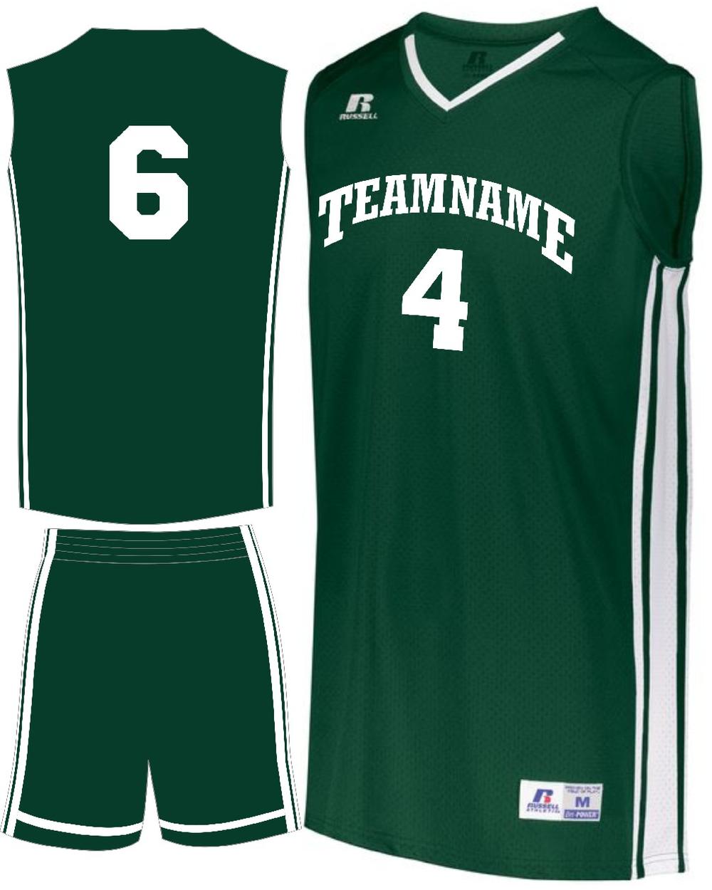 Russell Youth Legacy Custom Basketball Uniform, color: Dark Green/White