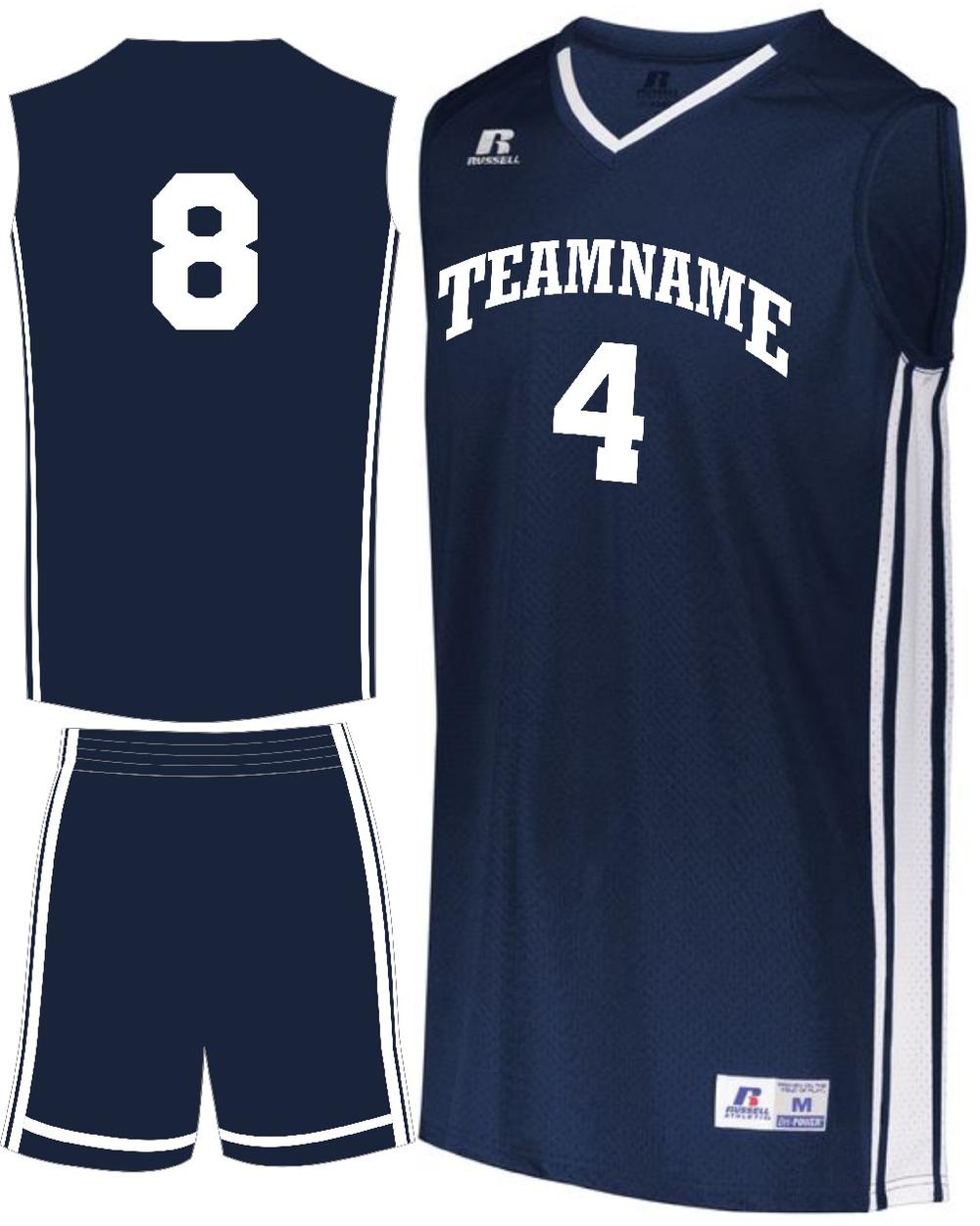 Russell Men's Legacy Custom Basketball Uniform, color: Navy/White