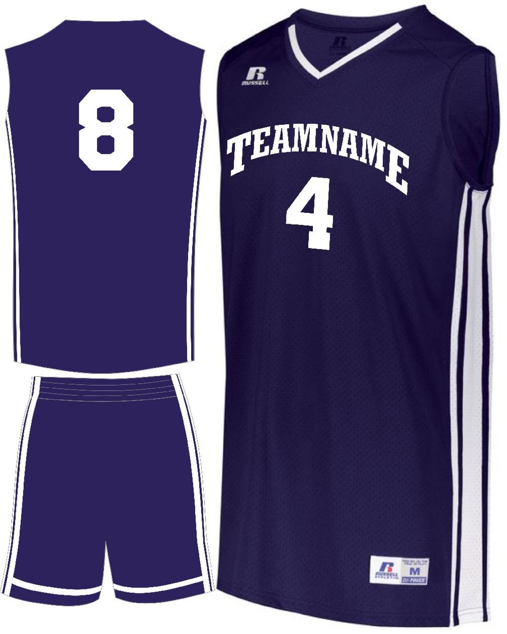 Russell Men's Legacy Custom Basketball Uniform, color: Purple/White