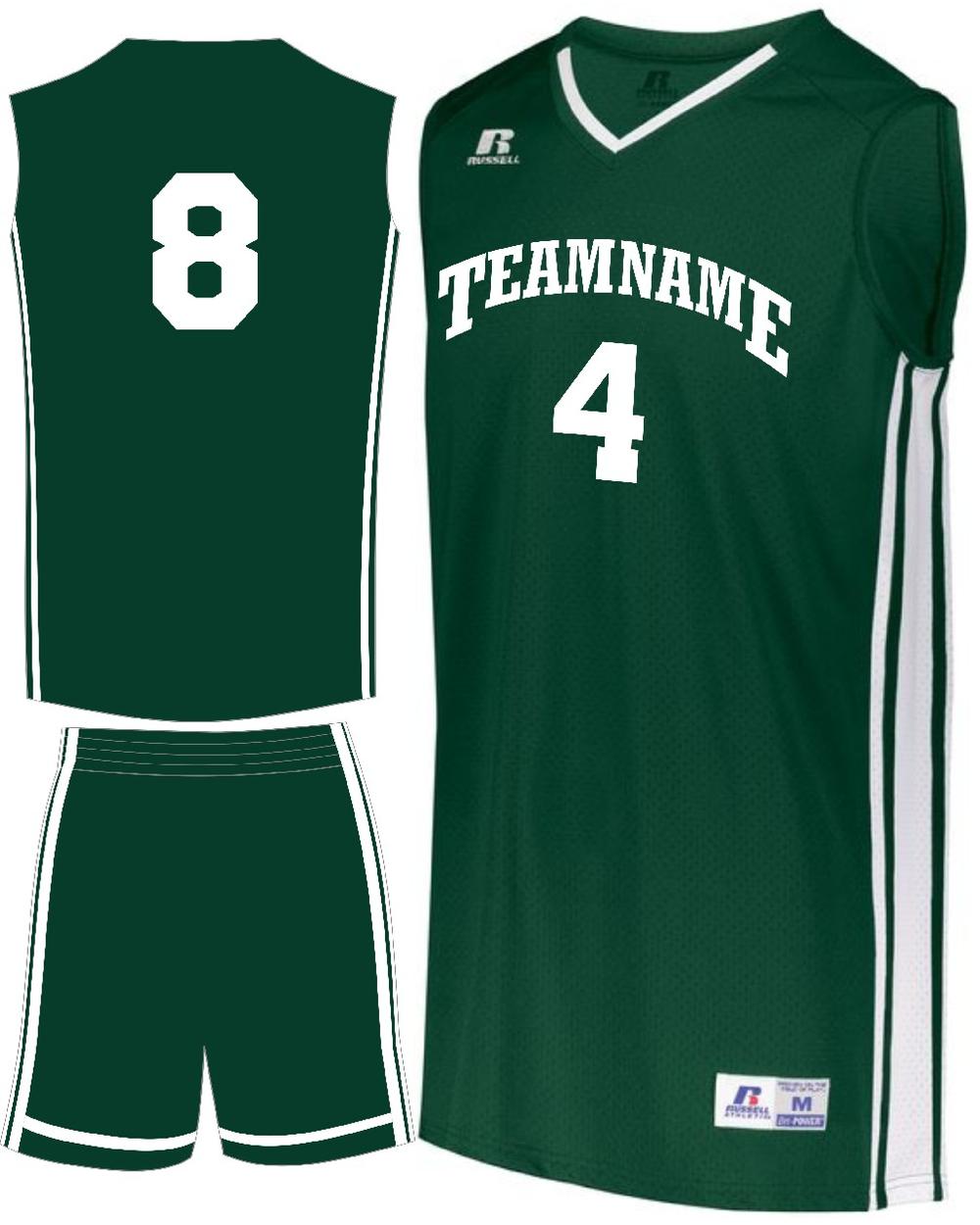 Russell Men's Legacy Custom Basketball Uniform, color: Dark Green/White