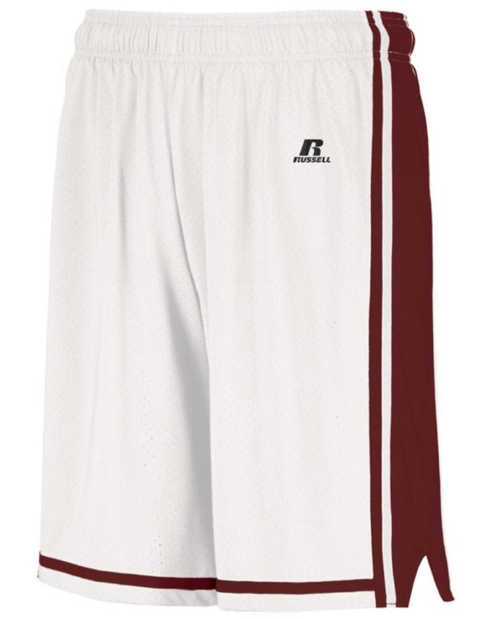 Russell Men's Legacy Basketball Short, color: White/Cardinal