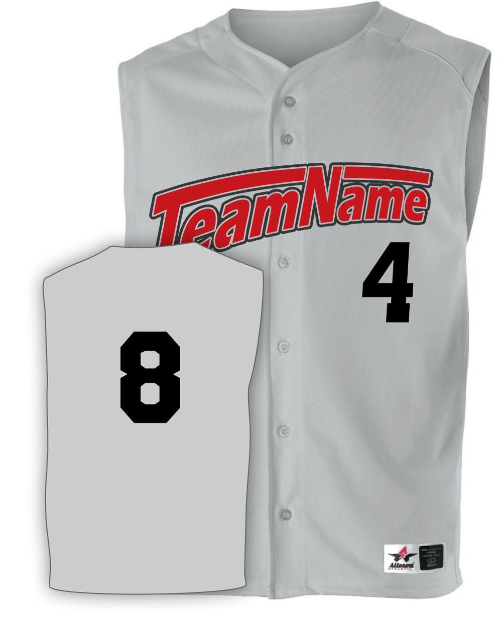 Alleson Men's Mesh Sleeveless Full-Button Custom Baseball Jersey, color: Grey