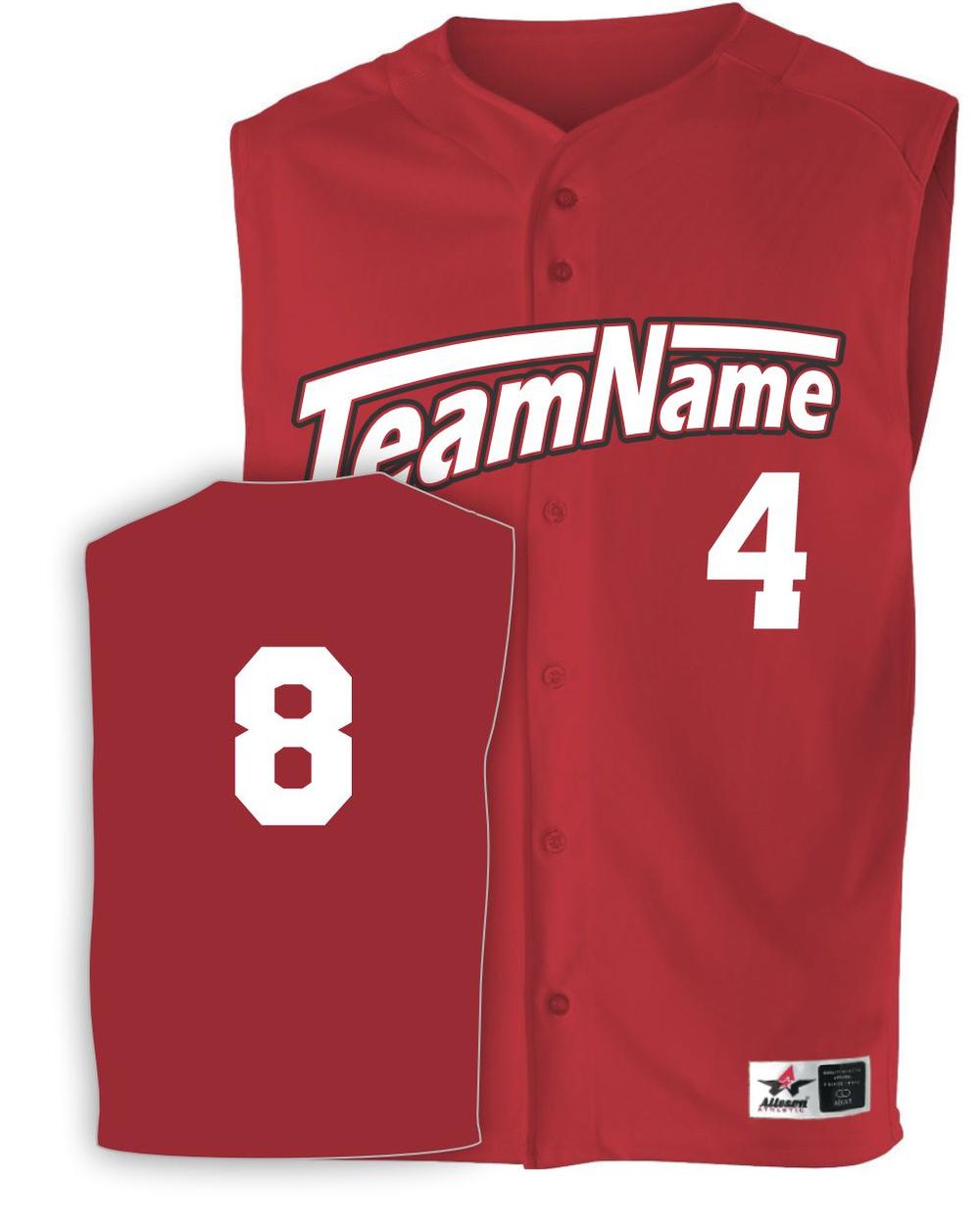 Alleson Men's Mesh Sleeveless Full-Button Custom Baseball Jersey, color: Red