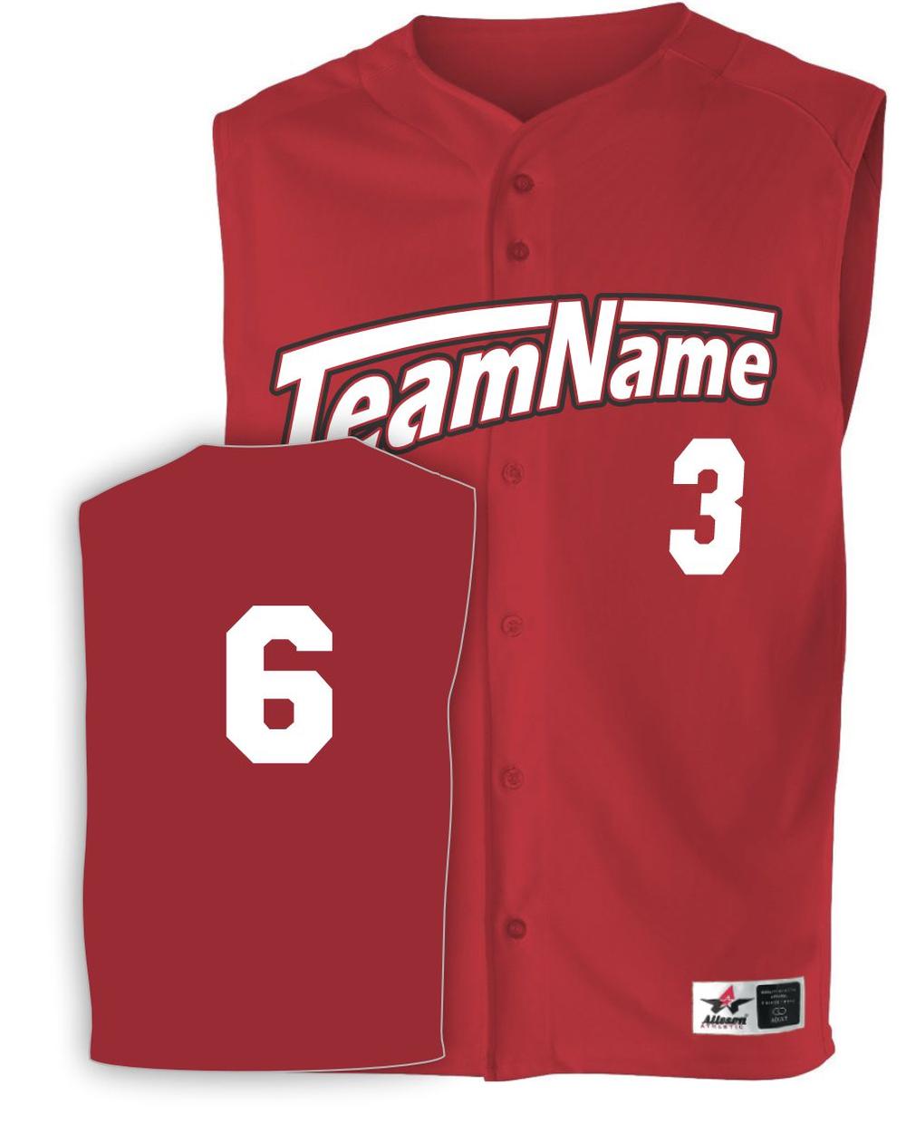 Alleson Youth Mesh Sleeveless Full-Button Custom Baseball Jersey, color: Red
