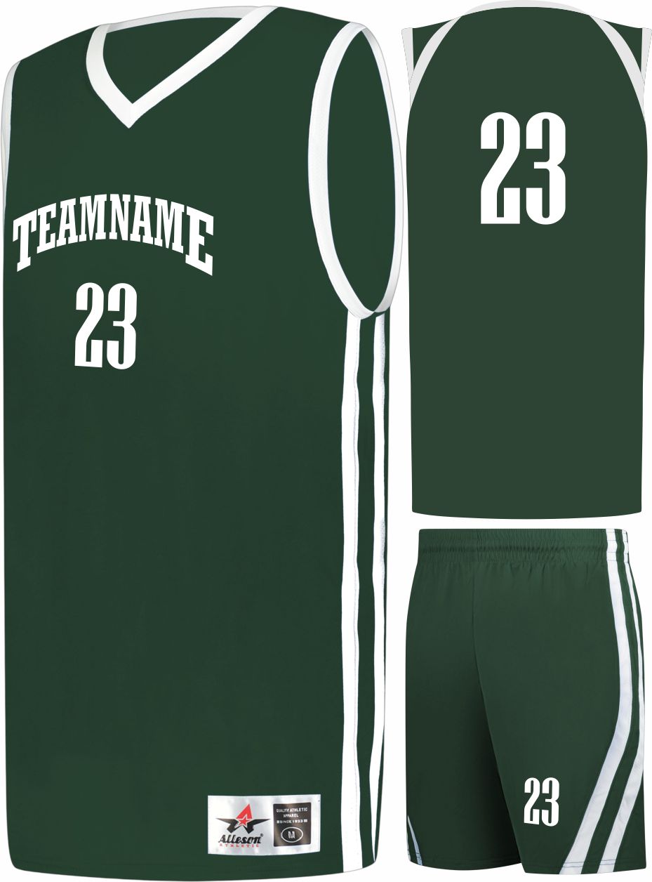 Alleson Sigle-Ply Custom Basketball Uniform, color: Forest/White