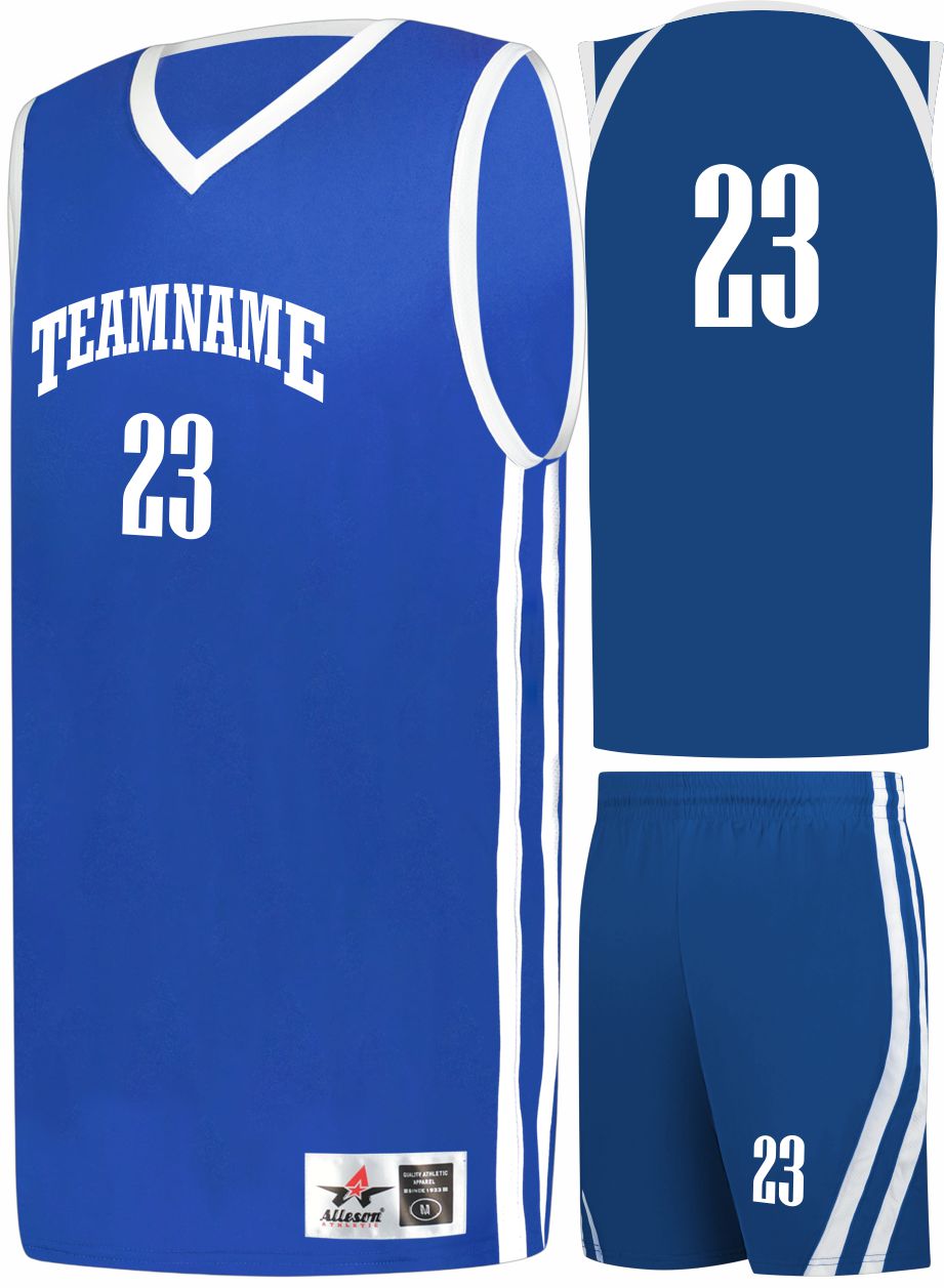 Alleson Sigle-Ply Custom Basketball Uniform, color: Royal/White