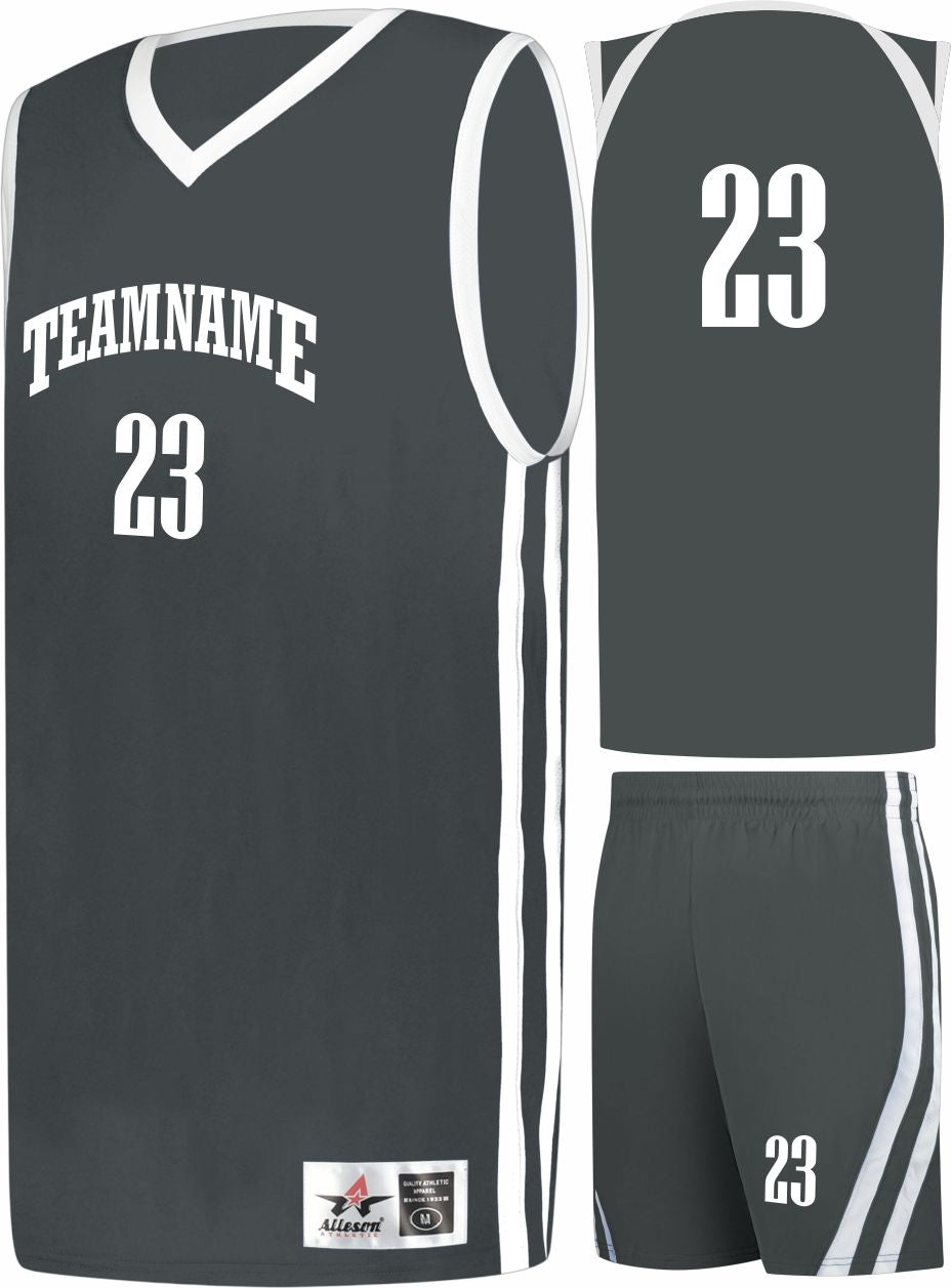 Alleson Sigle-Ply Custom Basketball Uniform, color: Graphite/White
