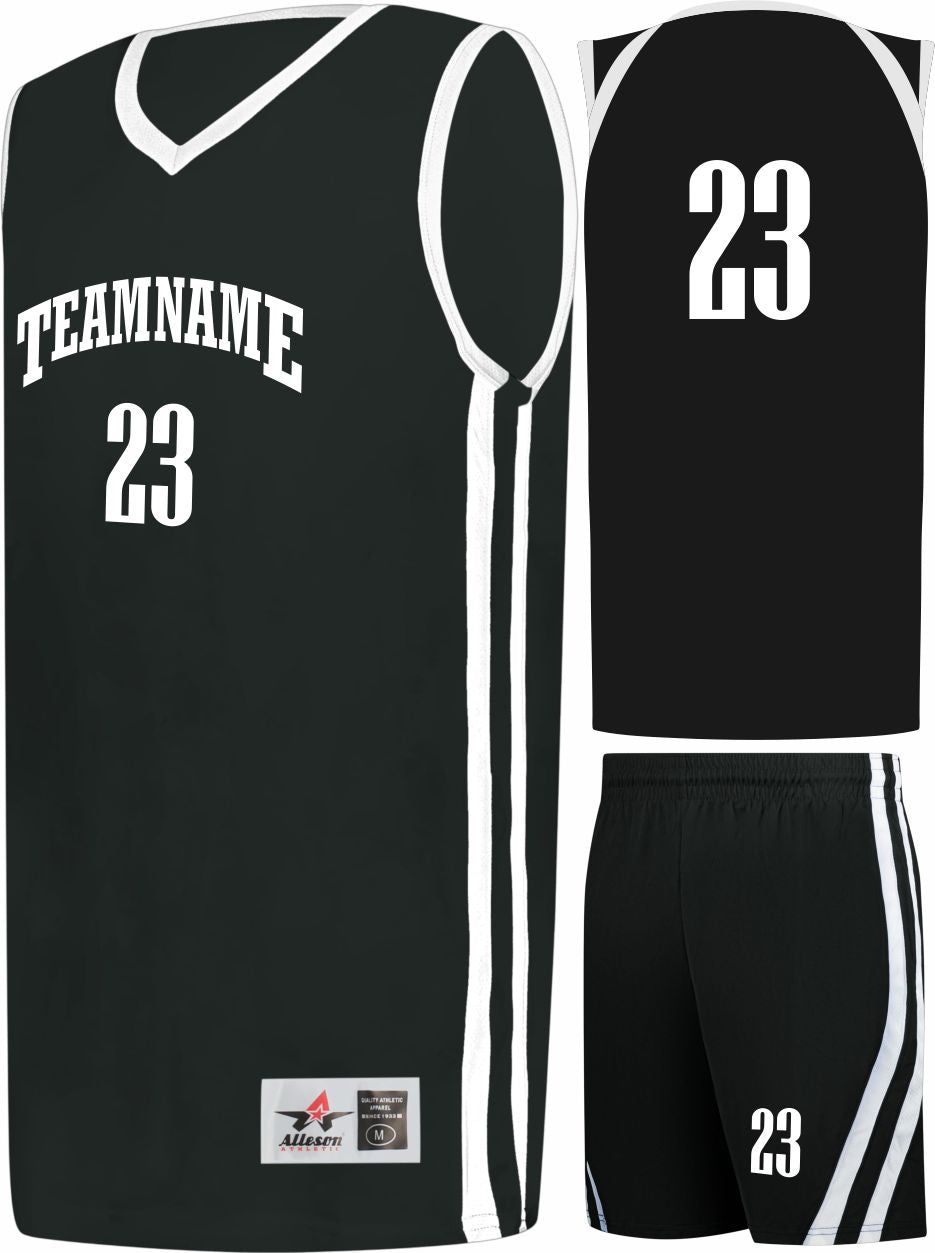 Alleson Sigle-Ply Custom Basketball Uniform, color: Black/White