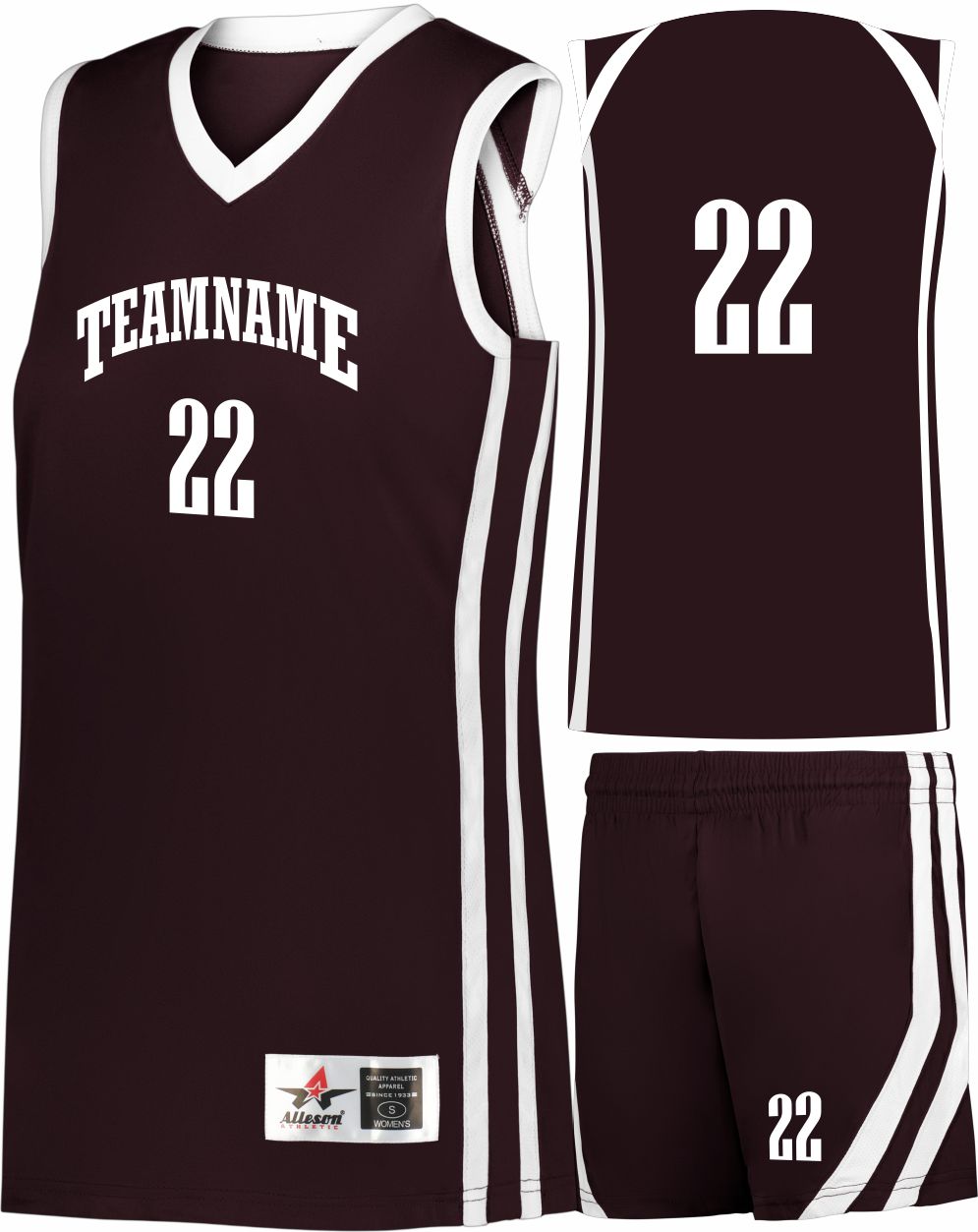 Alleson Sigle-Ply Custom Basketball Uniform, color: Maroon/White