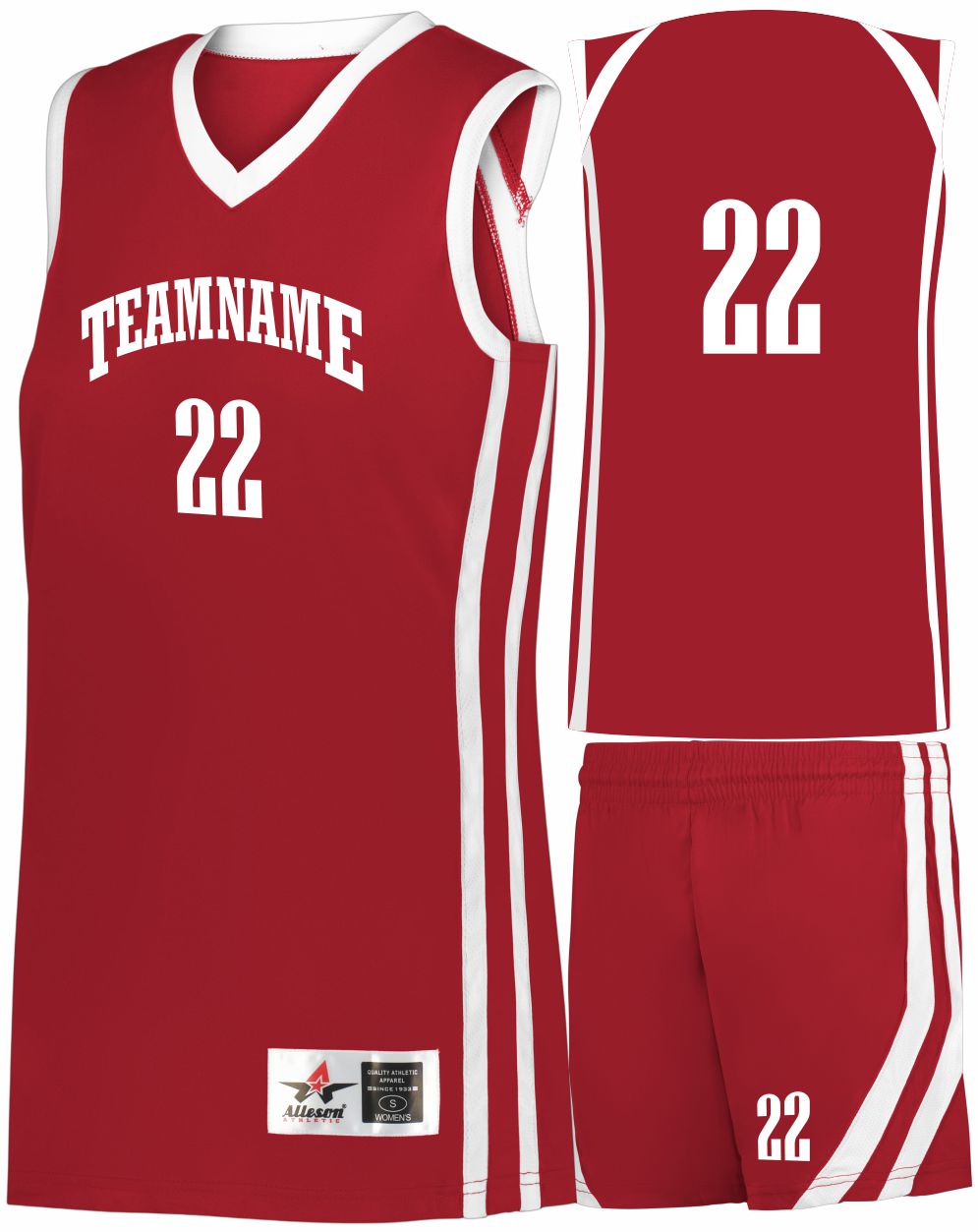Alleson Sigle-Ply Custom Basketball Uniform, color: Red/White