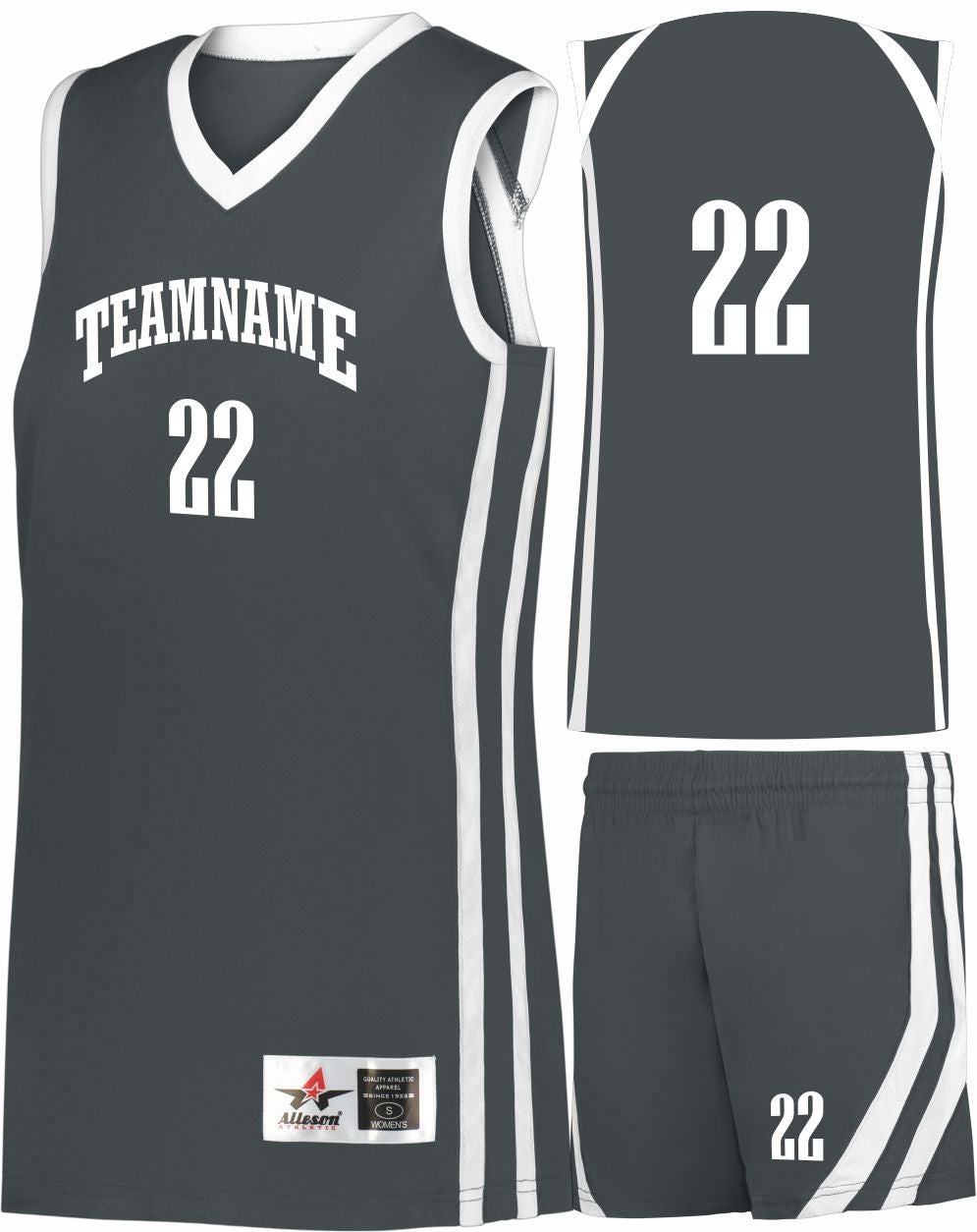 Alleson Sigle-Ply Custom Basketball Uniform, color: Graphite/White
