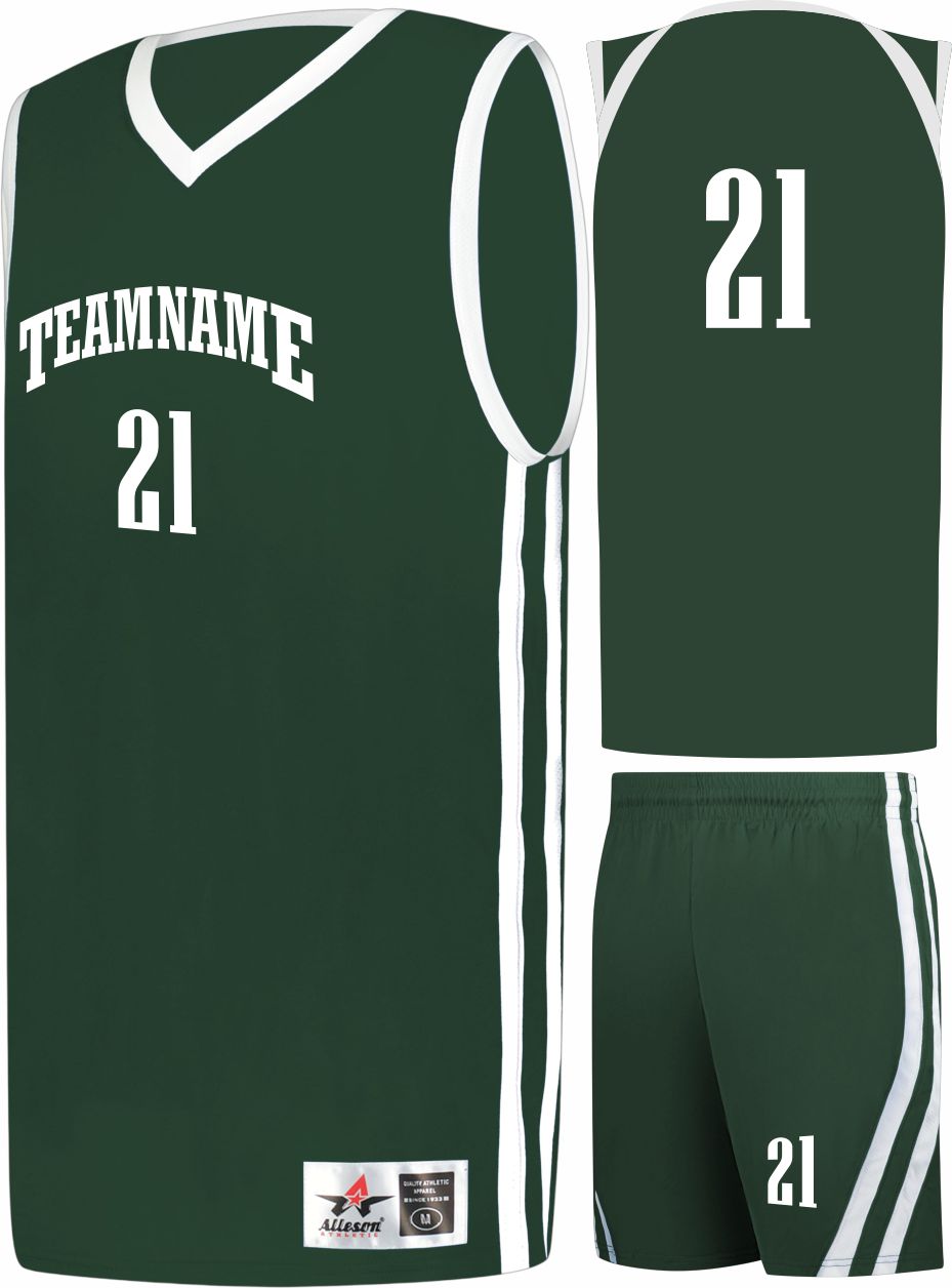 Alleson Sigle-Ply Custom Basketball Uniform, color: Forest/White