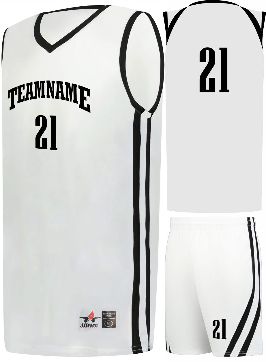 Alleson Sigle-Ply Custom Basketball Uniform, color: White/Black