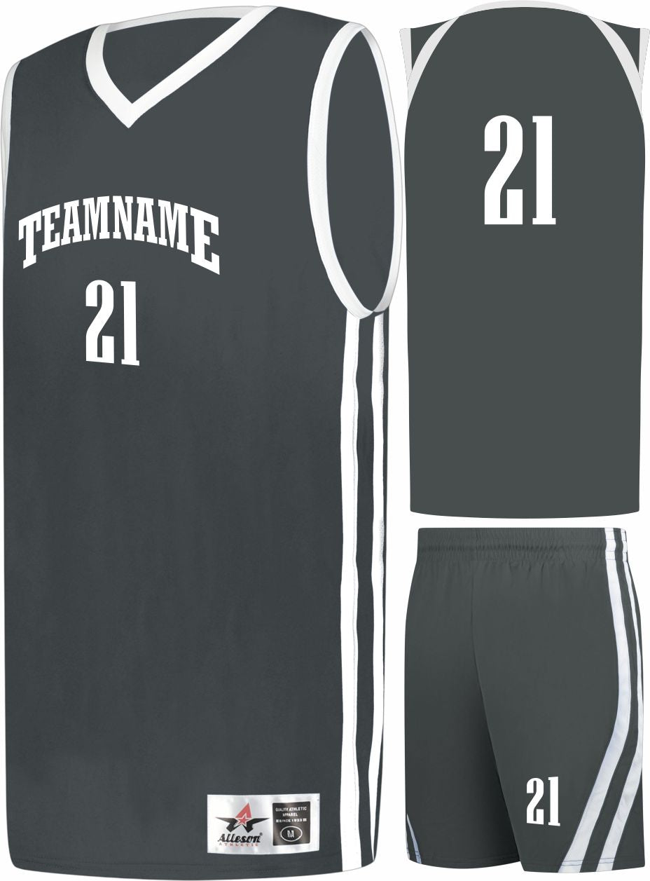 Alleson Sigle-Ply Custom Basketball Uniform, color: Graphite/White