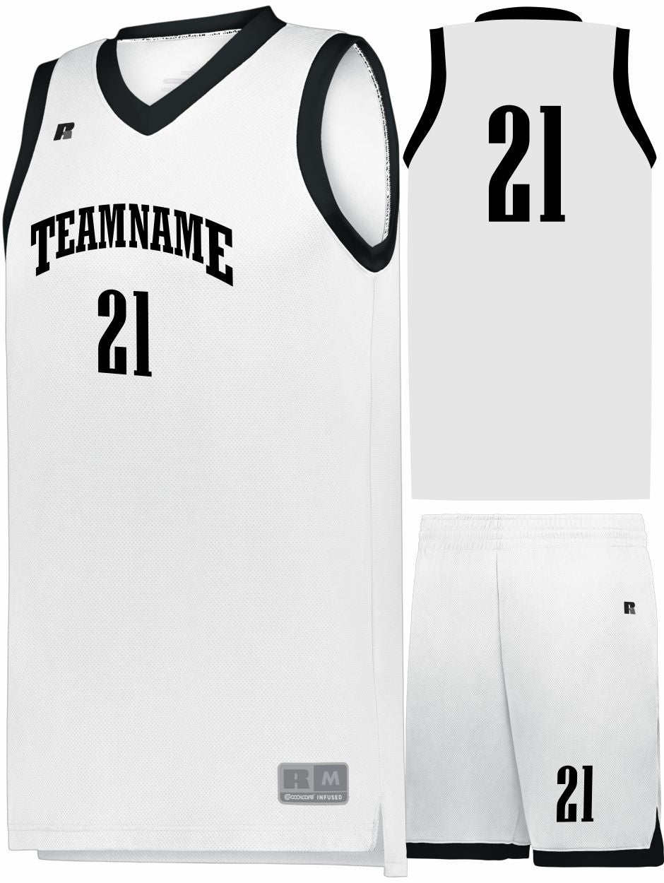 Russell Elite Powered By Coolcore Custom Basketball Uniform, color: White/Black