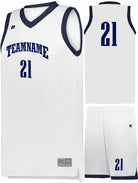 Russell Elite Powered By Coolcore Custom Basketball Uniform, color: White/Navy