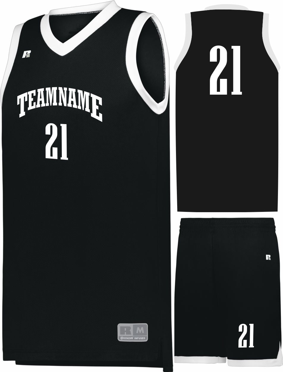 Russell Elite Powered By Coolcore Custom Basketball Uniform, color: Black/White