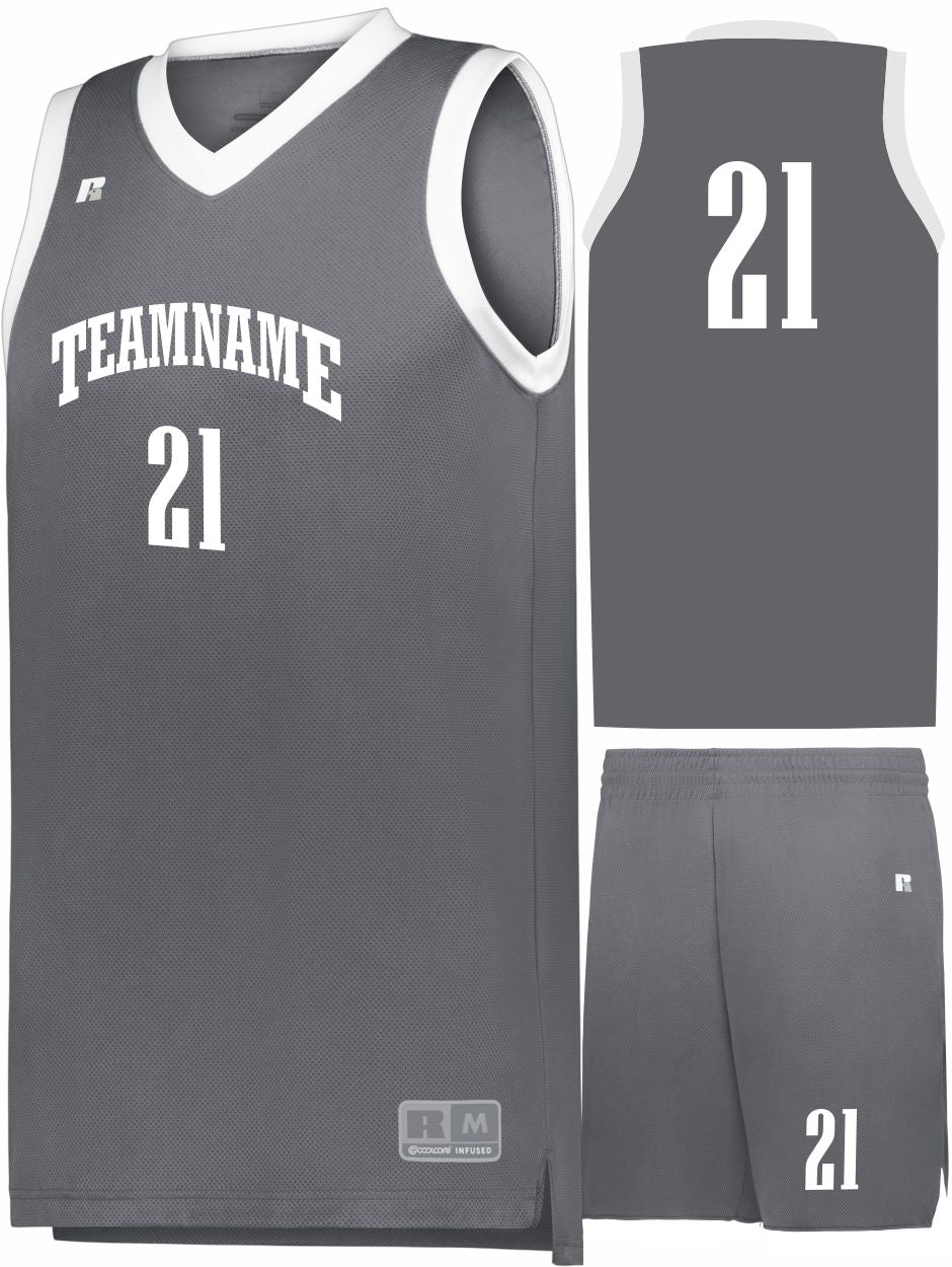 Russell Elite Powered By Coolcore Custom Basketball Uniform, color: Stealth/White