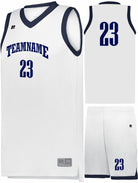 Russell Elite Powered By Coolcore Custom Basketball Uniform, color: White/Navy