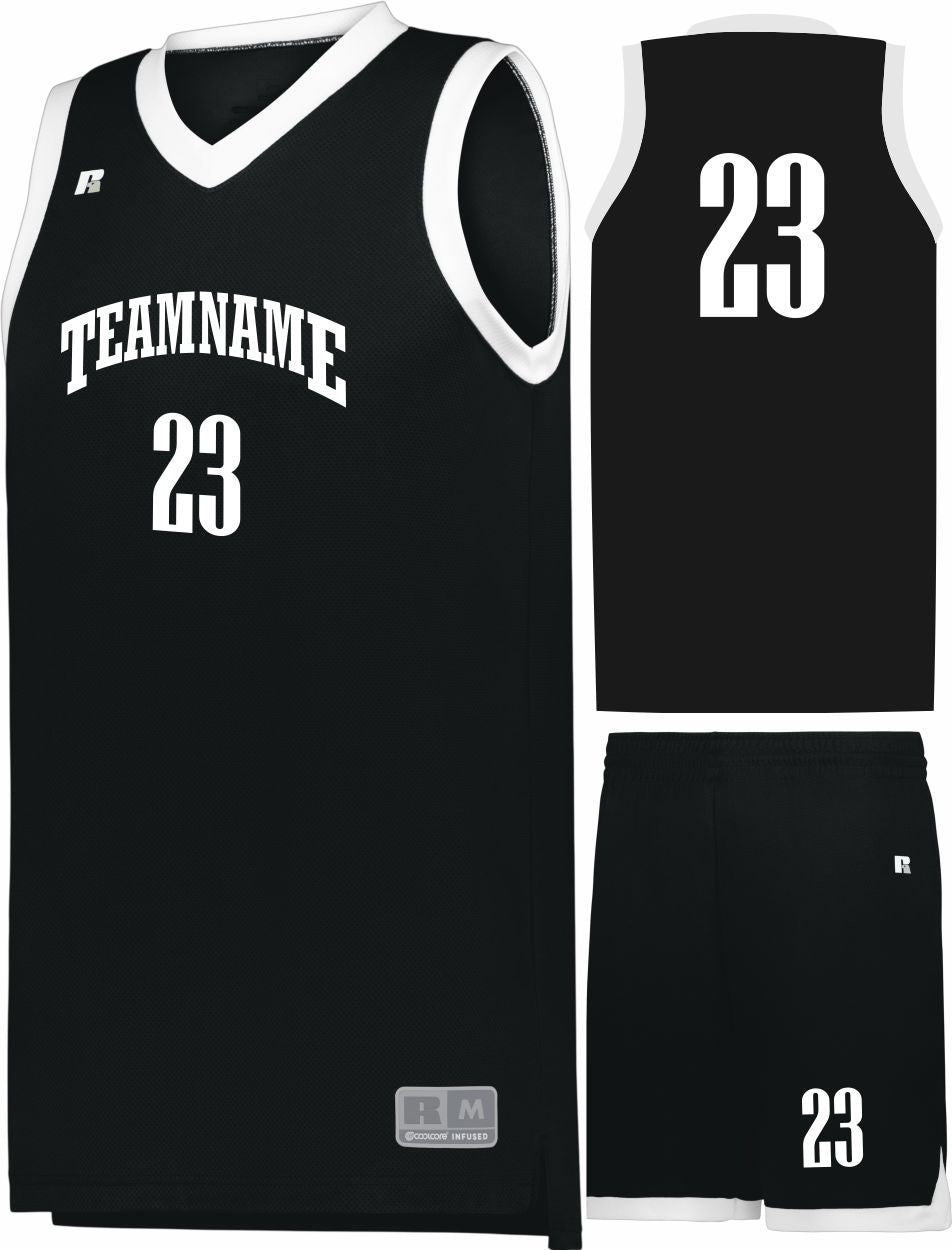 Russell Elite Powered By Coolcore Custom Basketball Uniform, color: Black/White