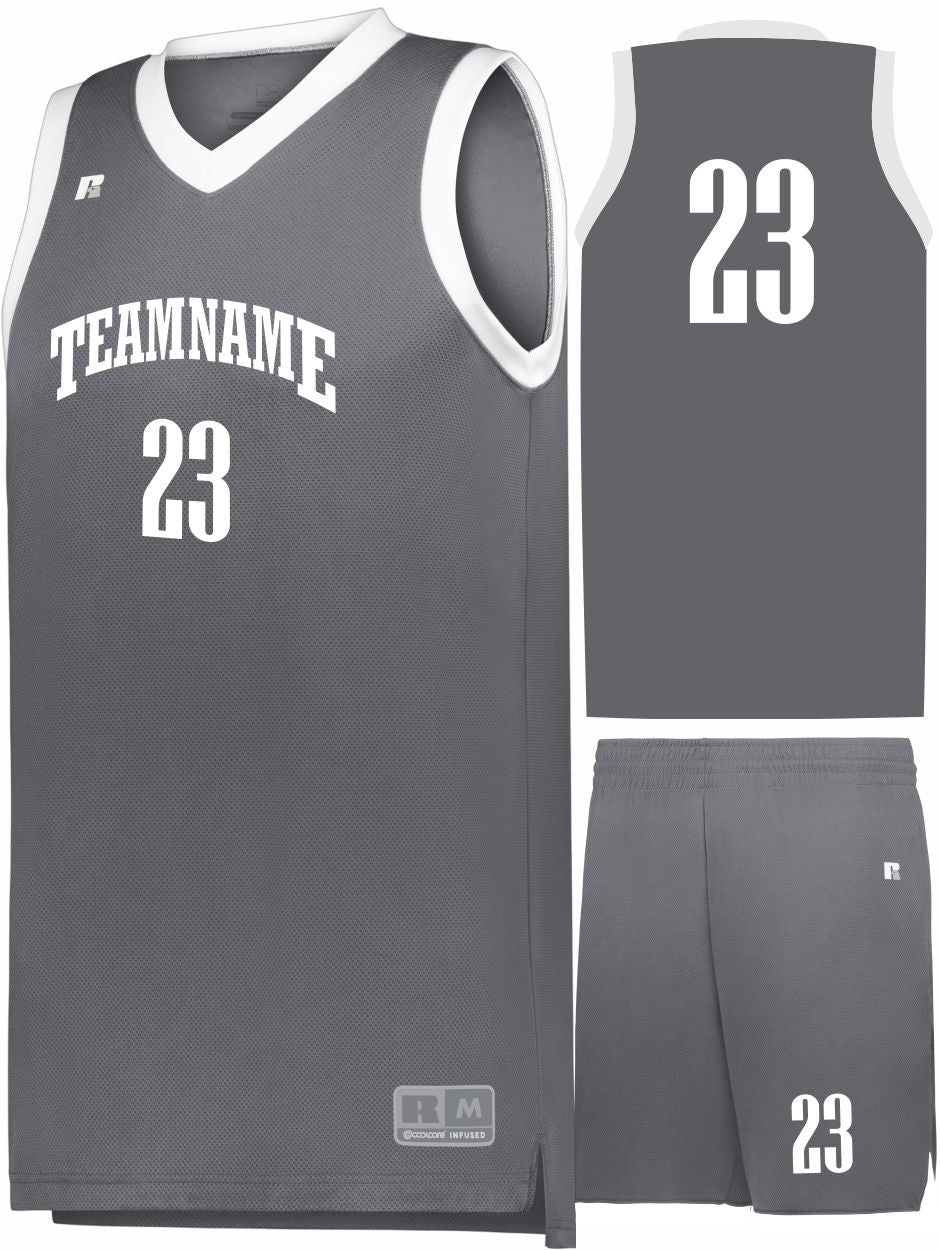 Russell Elite Powered By Coolcore Custom Basketball Uniform, color: Stealth/White