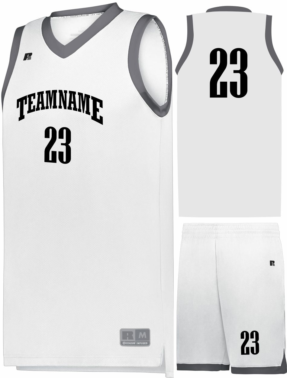 Russell Elite Powered By Coolcore Custom Basketball Uniform, color: White/Stealth