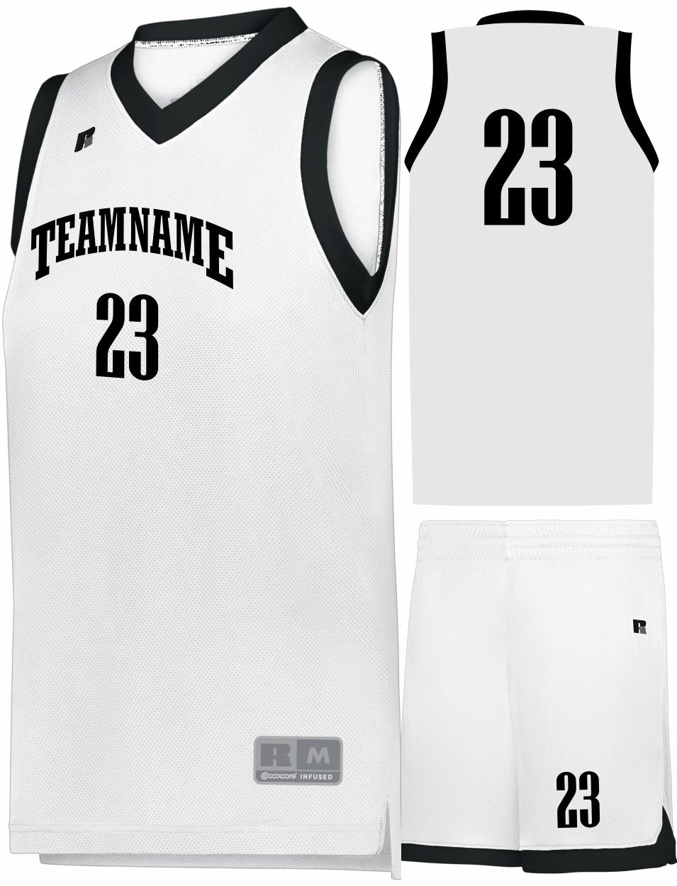 Russell Elite Powered By Coolcore Custom Basketball Uniform, color: White/Black
