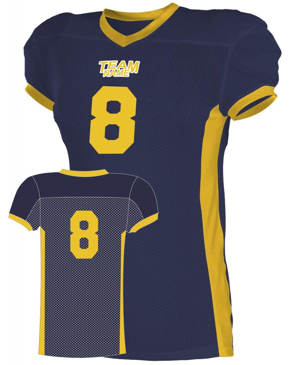 Alleson Elusive Custom Football Jersey, color: Navy/Gold