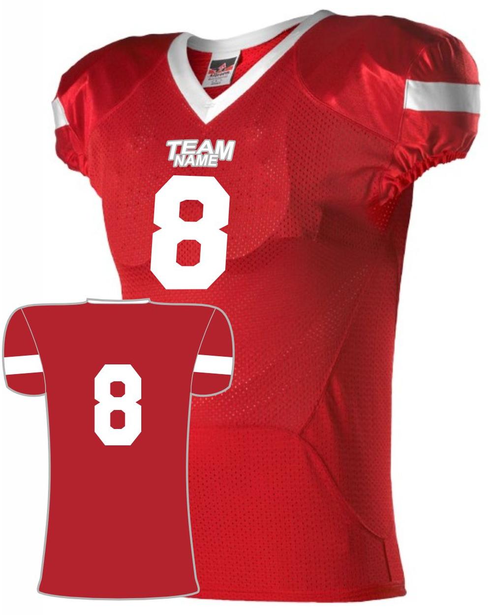 Alleson Pro Flex Cut Belt Length Custom Football Jersey, color: Red/White