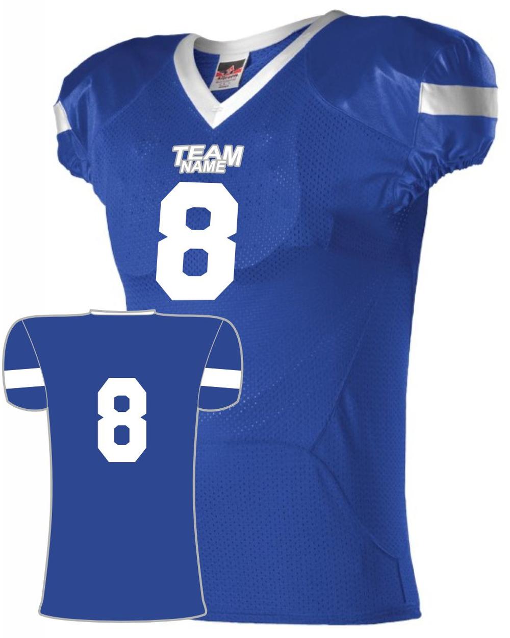 Alleson Men's Pro Flex Cut Belt Length Custom Football Jersey, color: Royal/White