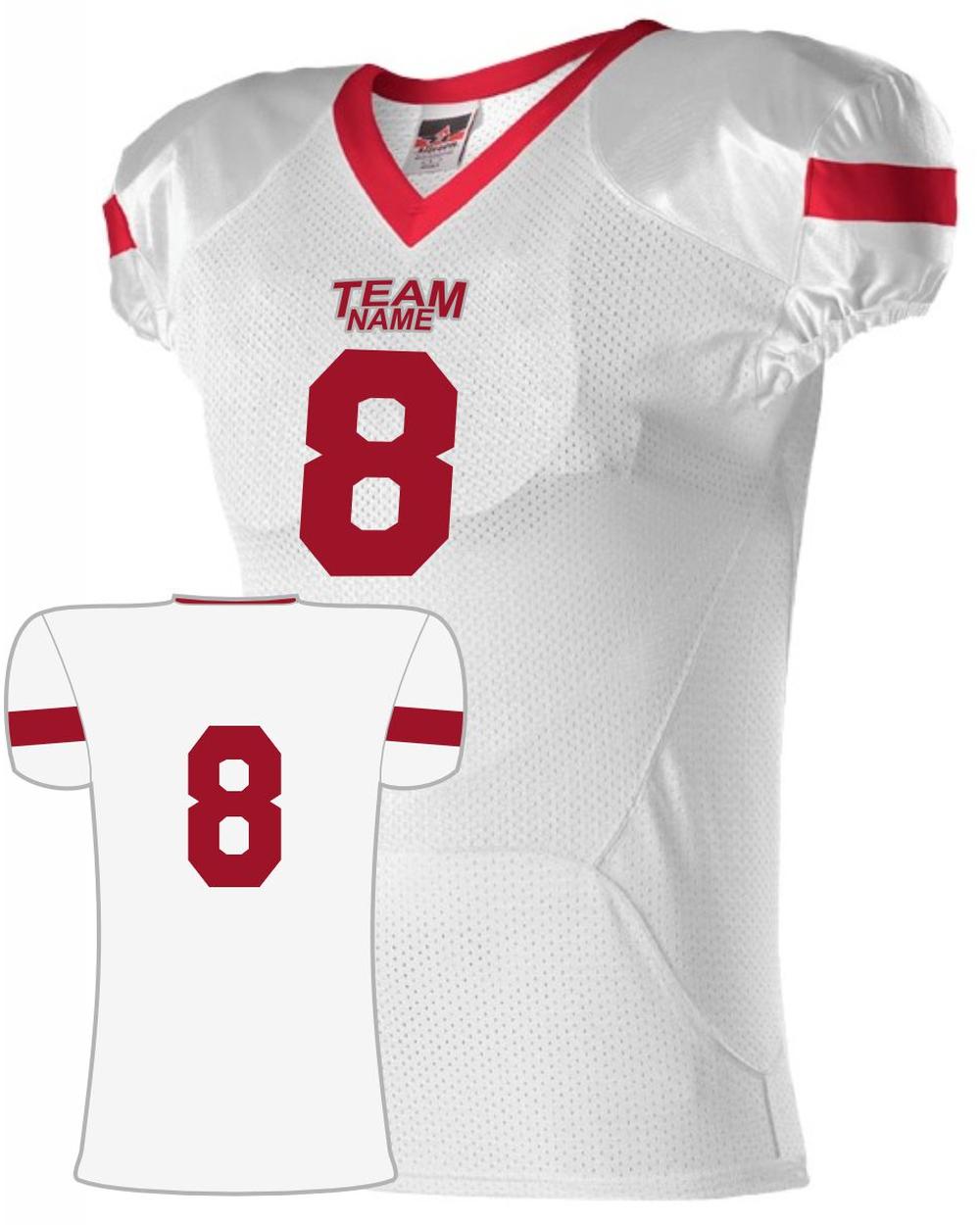 Alleson Pro Flex Cut Belt Length Custom Football Jersey, color: White/Red