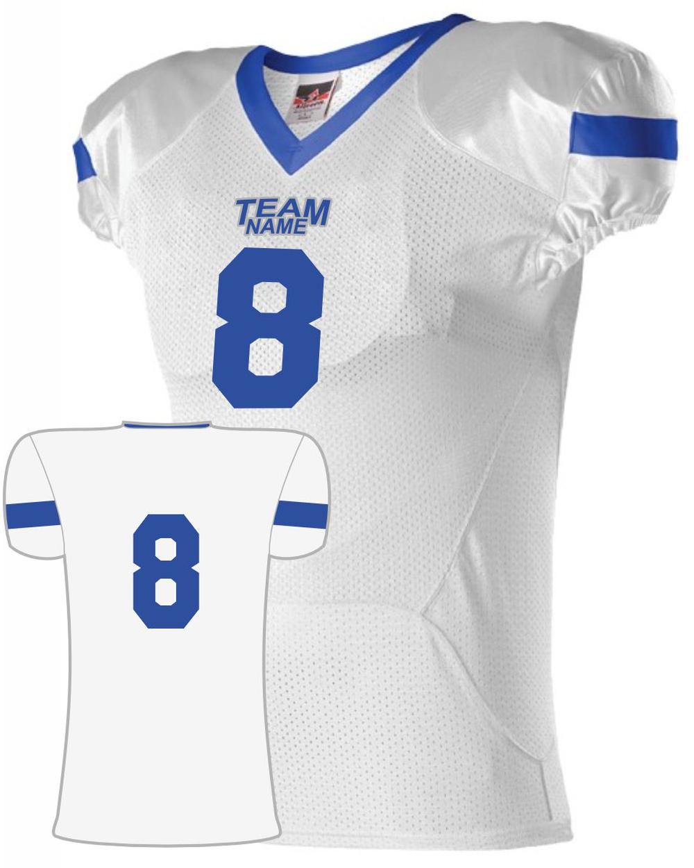 Alleson Pro Flex Cut Belt Length Custom Football Jersey, color: White/Royal