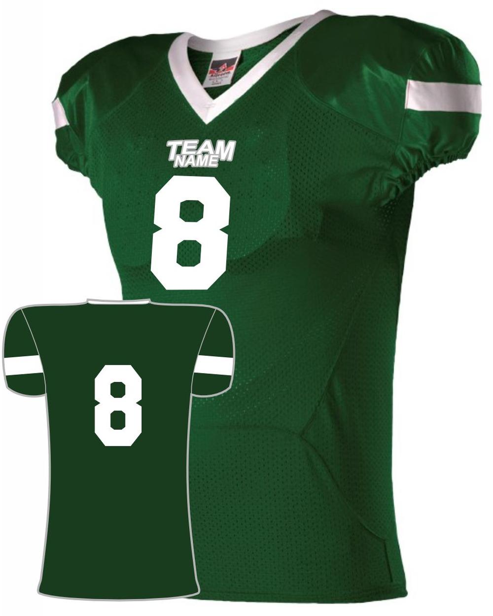 Alleson Youth Pro Flex Cut Belt Length Custom Football Jersey, color: Forest/White