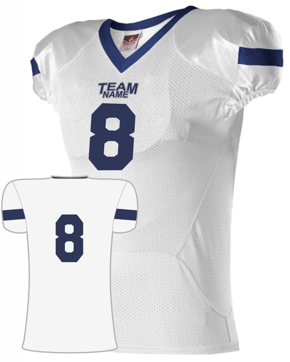 Alleson Pro Flex Cut Belt Length Custom Football Jersey, color: White/Navy