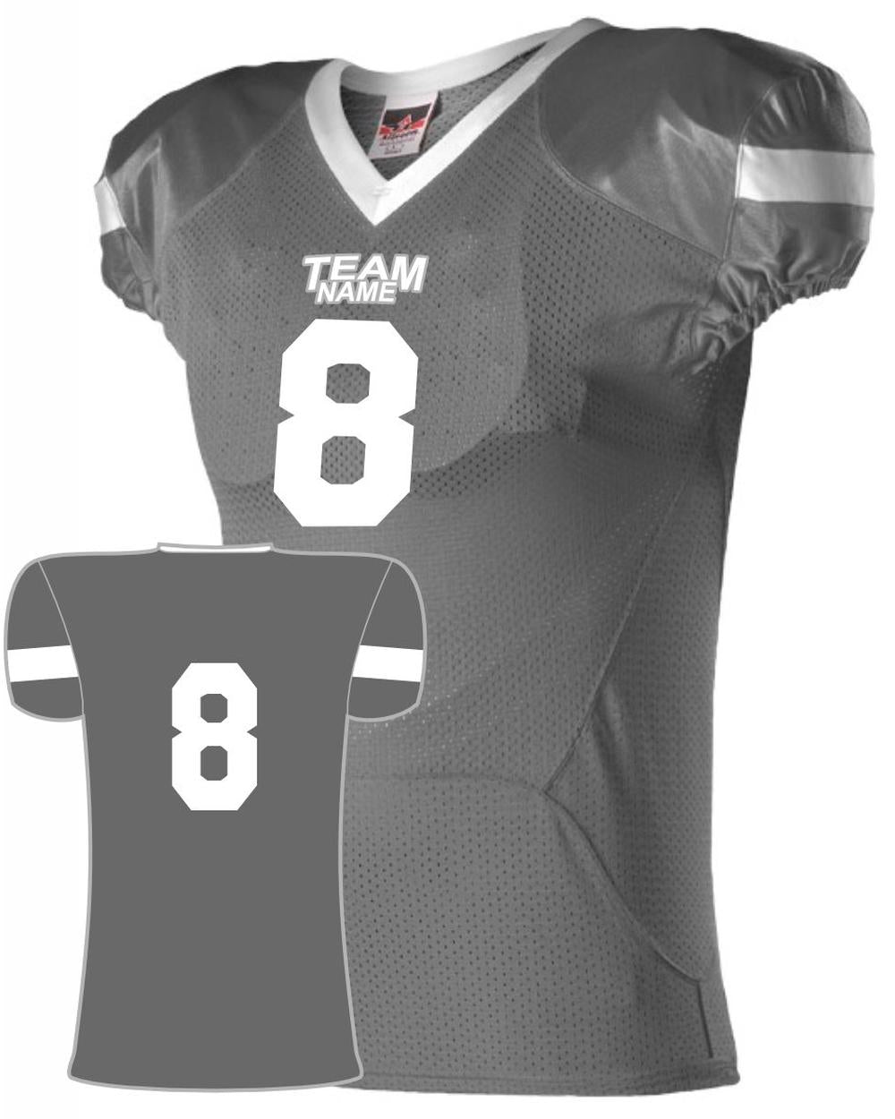 Alleson Youth Pro Flex Cut Belt Length Custom Football Jersey, color: Charcoal/White