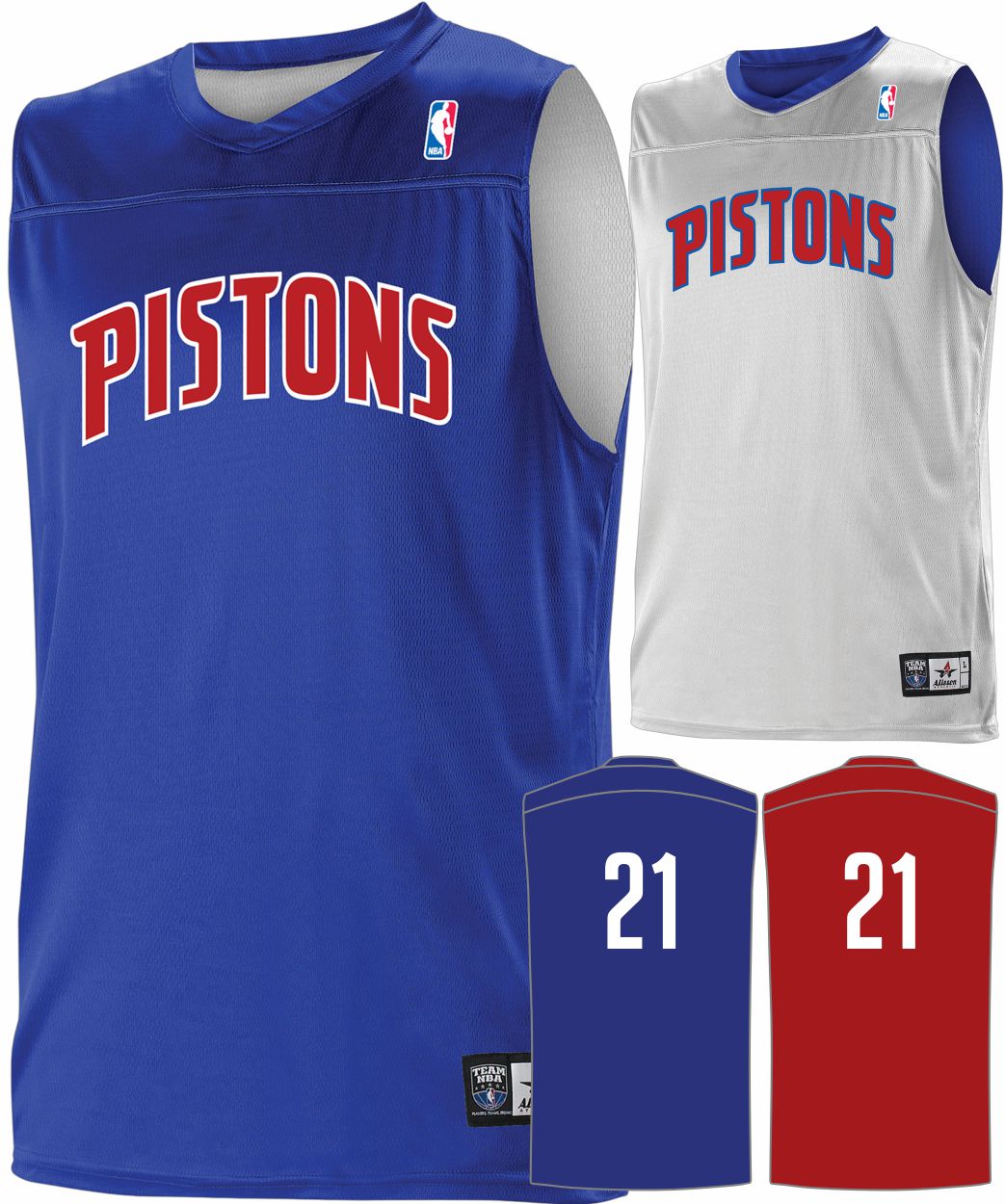 Alleson NBA Team Reversible Custom Basketball Jersey, color: NBA-Pistons