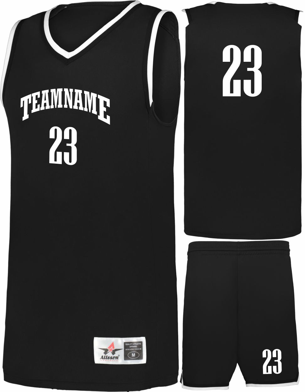Alleson Retro Custom Basketball Uniform, color: Black/Black/White