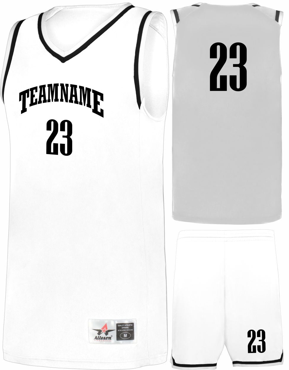 Alleson Retro Custom Basketball Uniform, color: White/Black/White