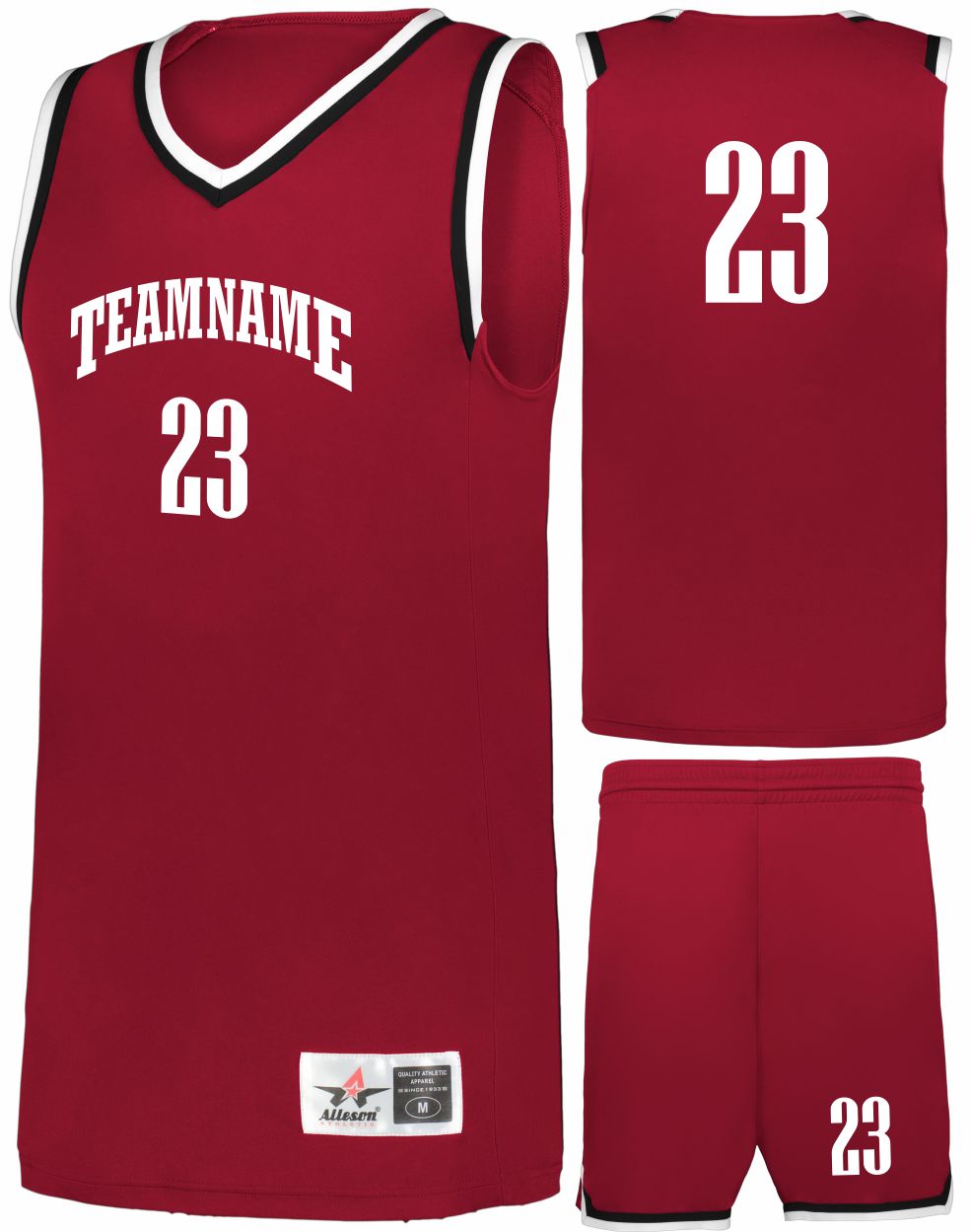 Alleson Retro Custom Basketball Uniform, color: Red/Black/White
