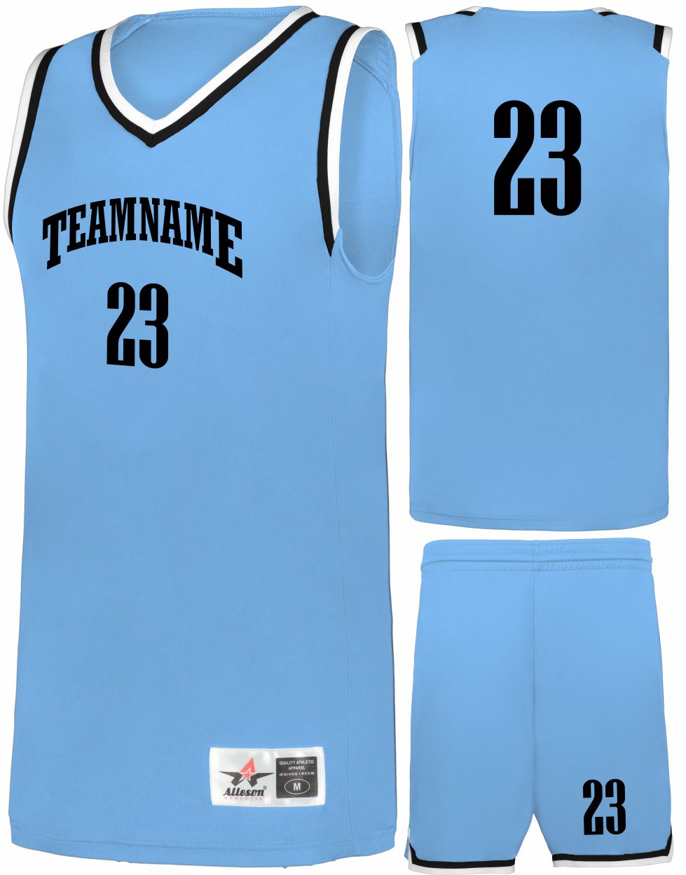 Alleson Retro Custom Basketball Uniform, color: Columbia/Black/White