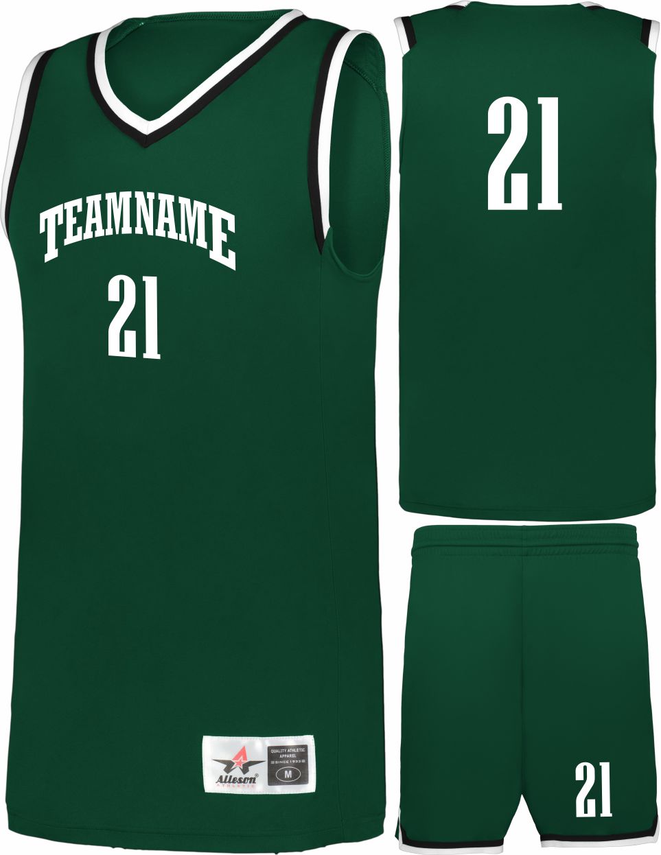 Alleson Retro Custom Basketball Uniform, color: Forest/Black/White