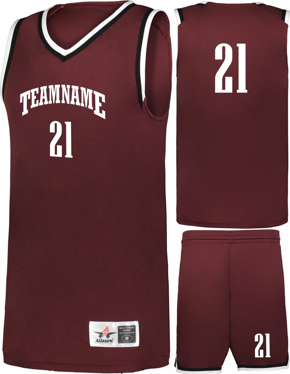 Alleson Retro Custom Basketball Uniform, color: Maroon/Black/White