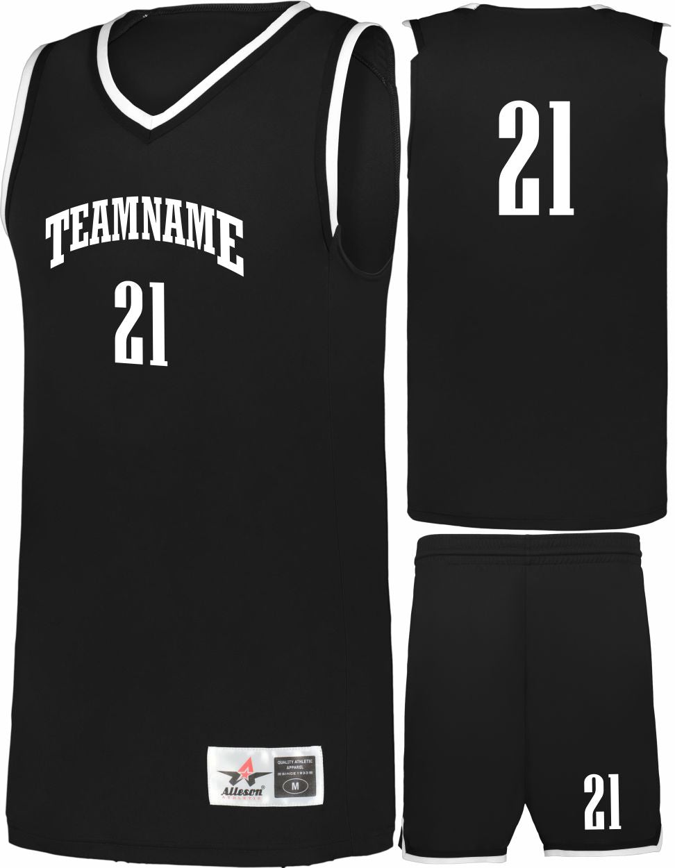 Alleson Retro Custom Basketball Uniform, color: Black/Black/White